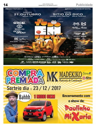 14 PublicidadeJornal Correio do Sul
Quarta-Feira, 27 de Setembro de 2017
 