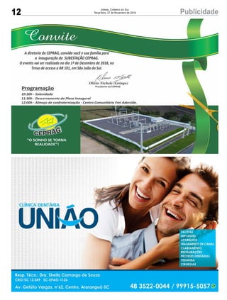 12 PublicidadeJornal Correio do Sul
Terça-feira, 27 de Novembro de 2018
 