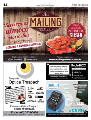 14 PublicidadeJornal Correio do Sul
Quarta-Feira, 27 de Dezembro de 2017
 