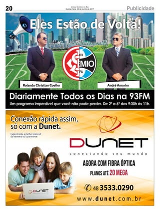 20 PublicidadeJornal Correio do Sul
Quinta-Feira, 29 de Junho de 2017
 