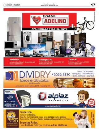 17Publicidade Jornal Correio do Sul
Sexta-Feira, 31 de Agosto de 2018
 