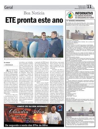 Geral 11Correio do Sul
Quinta-feira,
28 de maio de 2015
Tráfico
servidores que trabalha-
rão na operação e também
realizar testes para ava-
liar o funcionamento da
ETE. Para auxiliar nessa
missão, a Setep contratou
a empresa Águas Claras,
de Tubarão. “Esta obra
é complexa e repleta de
detalhes. Como o terreno
é arenoso e úmido, ao
longo dos trabalhos al-
guns ajustes tiveram que
ser providenciados, o que
implica em projetos com-
plementares, nova avalia-
ção da Caixa Econômica
Federal, outra licitação e
assinatura da ordem de
serviço.Ao mesmo tempo,
já efetivamos a contrata-
ção dos equipamentos e da
mão de obra para tarefas
como a instalação das
elevatórias, da rede elé-
trica e da parte mecânica”,
informou.
Depois de concluída,
a operação da ETE ficará
sob responsabilidade do
Serviço Autônomo Muni-
cipal de Água e Esgoto
(Samae). O engenheiro
calcula que será neces-
sário contratar de 12 a
13 operadores, que traba-
lharão em três turnos nas
24h do dia. A estação terá
14 elevatórias grandes, de
18 a 20 bombas de sub-
mersão, além das bombas
da estação.
Entre outros benefí-
cios, a estação também
proporcionará um pré-tra-
tamento para remoção de
resíduos e um detalhado
tratamento, que inclui a
realização de um processo
de equalização para pro-
mover a homogeneização
dos efluentes produzidos
pela cidade. Além disso, a
unidade contará com nove
tanques com a capacidade
de armazenamento de
³Construção da estação de tratamento já provocou muita polêmica, mas dessa vez deve ser concluída
Da redação
ETEprontaesteano
> ARARANGUÁ
Aconstrução da Es-
tação de Trata-
mento de Esgoto (ETE),
do bairro Urussanguinha,
emAraranguá, pode estar
concluída em setembro. A
boa notícia foi dada pelo
engenheiro civil da em-
presa Setep Construções,
Marcelo Del Moro, ao
vereador Kila Guellere,
durante um encontro em
que participaram também
o engenheiro da empresa
Águas Claras, Tiago Hen-
rique Silva e o projetista
Tiago Silva.
Conforme Marcelo,
o funcionamento da es-
tação, entretanto, deve
iniciar até o fim do ano,
isto porque é necessário
fazer o treinamento dos
Boa Notícia
800 mil litros, como parte
desse processo. Um local
para a realização de reu-
niões também está sendo
concluído.
Iniciada em 2010, a
obra para implantação
do novo sistema de sa-
neamento sanitário está
orçada em aproximada-
mente R$ 16, 8 milhões.
Deste montante, o Samae
financiou por meio do Fun-
do de Garantia R$ 10 mi-
lhões. O órgão tem 20 anos
para quitar esse débito. O
restante do orçamento é
bancado pela prefeitura
de Araranguá e Governo
Federal, R$ 2 milhões e
R$ 4,8 milhões, respecti-
vamente. Nesta primeira
etapa da rede de esgoto
serãobeneficiadascercade
4.700 famílias dos bairros
Coloninha, Vila São José,
Centro, Urussanguinha e
parte do Alto Feliz.
13ª SESSÃO ORDINÁRINA:
Na sessão da última segunda-feira (25), houve leitura e
aprovação daAta da sessão do dia 18/05/2015 pelos vereadores,
expediente e ordem do dia, conforme segue abaixo.
EXPEDIENTE DA SESSÃO
Secretário da Câmara Ivanor Carlessi, fez a Leitura do
Requerimentonº 008/2015.
ORDEM DO DIA
PROJETO DE LEI Nº 013/2015 (aprovado por unanimidade)
DISPÕE SOBRE A POLÍTICA MUNICIPAL DOS DIREITOS
DA INFÂNCIA E ADOLESCENTE, CONSELHO MUNICIPAL
DOS DIREITOS DA CRIANÇA E DO ADOLESCENTE,
FUNDO MUNICIPAL DOS DIREITOS DA CRIANÇA E DO
ADOLESCENTE, E CONSELHO TUTELAR, E DÁ OUTRAS
PROVIDÊNCIAS.
O Prefeito Municipal de Turvo, Estado de Santa Catarina, faz
saber a todos os habitantes deste Município que a Câmara de
Vereadores aprovou e fica sancionada a seguinte Lei:
TÍTULO I
DAS DISPOSIÇÕES GERAIS
Art.1º. Esta Lei dispõe sobre a Política dos Direitos da Criança
e do Adolescente e das normas gerais para sua adequada
aplicação, com absoluta prioridade.
Art.2º. O atendimento dos Direitos da Criança e do Adolescente
no Município de Turvo será feito através das Políticas Sociais
Básicas de Saúde, Educação, Recreação, Esporte, Cultura,
Lazer, Profissionalização e outras, assegurando-se em todas
elas o tratamento com dignidade e respeito à liberdade e à
convivência familiar e comunitária, num conjunto articulado de
ações governamentais e não governamentais.
Art.3º. Aos que dela necessitarem será prestada assistência
social, em caráter supletivo.
Parágrafo Único. É vedada a criação de programas de caráter
compensatório de ausência ou insuficiência das políticas sociais
básicas no município sem prévia manifestação do Conselho
Municipal dos Direitos da Criança e do Adolescente.
Art.4º. Caberá ao Conselho Municipal dos Direitos da Criança
e do Adolescente expedir normas para organização e o
funcionamento dos serviços que se fizerem necessários, tais
como:
I – serviço especial de prevenção, atendimento médico e
psicossocial às vítimas de negligência, maus tratos, exploração,
abuso, crueldade e opressão;
II – serviço de identificação e localização de pais, responsáveis
de crianças e/ou adolescentes desaparecidos;
III – proteção jurídico-social aos que dela necessitarem, por meio
de entidades de defesa dos Direitos da Criança e doAdolescente;
IV – programas socioeducativos, tais como:
a) Orientação e apoio sócio-familiar;
b) Apoio socioeducativo em meio aberto;
c) Colocação familiar;
d) Abrigo;
e) Liberdade assistida;
f) Semiliberdade;
g) Internação....SEGUE
USO DA TRIBUNA
Após leitura e aprovação da Ata da Sessão anterior, leitura do
Expediente da Sessão e Ordem do Dia, fizeram uso da palavra
o vereadores:DelrianScarabelot(PMDB).
PARTICIPE:
•Venha participar todas as SEGUNDAS-FEIRAS, a partir das
19 horas, da SESSÃO na Câmara de Vereadores de Turvo, na
Avenida Municipal, bairro Cidade Alta.
• Todas as TERÇAS-FEIRAS, no Café com Notícias às 9h30min,
na Rádio Imigrantes AM de Turvo, acompanhem o Programa
“Tribuna do Vereador”, com o resumo da sessão.
• Visite nosso site: www.CAMARATURVO.com.br
INFORMATIVO
DA CÂMARAMUNICIPAL
DEVEREADORESDETURVO
 