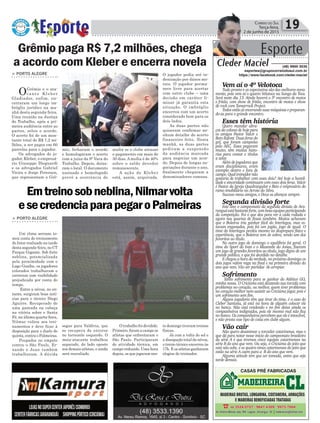 Política 19Correio do Sul
Terça-feira,
2 de junho de 2015
Emtreinosobneblina,Nilmarvolta
esecredenciaparapegaroPalmeiras
> PORTO ALEGRE
Um clima serrano to-
mou conta do treinamento
do Inter realizado na tarde
desta segunda-feira, no CT
Parque Gigante. Sob forte
neblina, potencializada
pela proximidade com o
Lago Guaíba, os jogadores
colorados trabalharam e
correram com visibilidade
prejudicada por conta do
tempo.
Entre a névoa, no en-
tanto, surgiram boas notí-
cias para o técnico Diego
Aguirre. Recuperado de
uma pancada na cabeça
na vitória sobre o Santa
Fé, na última quarta-feira,
Nilmar voltou aos trei-
namentos e deve ficar à
disposição para o duelo de
quinta, contra o Palmeiras.
Poupados no empate
contra o São Paulo, Er-
nando e Juan também
trabalharam. A dúvida
> PORTO ALEGRE
OGrêmio e o ata-
cante Kleber
Gladiador, enfim, en-
cerraram um longo im-
bróglio jurídico na ma-
nhã desta segunda-feira.
Uma reunião na Justiça
do Trabalho, após a pri-
meira audiência entre as
partes, selou o acordo.
O acerto foi de um mon-
tante total de R$ 7,2 mi-
lhões, a ser pagos em 60
parcelas para o jogador.
Os advogados do jo-
gador, Kleber, o empresá-
rio Giuseppe Dioguardi
e os advogados Gabriel
Vieira e Jorge Petersen,
que representam o Grê-
Grêmio paga R$ 7,2 milhões, chega
a acordo com Kleber e encerra novela
Esporte
Cleder Maciel (48) 9900 3535
esportes@grupocorreiodosul.com.br
https://www.facebook.com/cleder.maciel
mio, fecharam o acordo
e homologaram o acerto
com a juíza da 9ª Vara do
Trabalho. Depois, deixa-
ram o local. O documento
assinado e homologado
prevê a ocorrência de
multa se o clube atrasar
o pagamento em mais de
30 dias. A multa é de 40%
sobre o saldo devedor
remanescente.
A ação de Kleber
está, assim, arquivada.
O jogador pedia até in-
denização por danos mo-
rais. O jogador perma-
nece livre para acertar
com outro clube – uma
decisão em caráter li-
minar já garantia esta
situação. O imbróglio
encerrou com um acerto
considerado bom para os
dois lados.
As duas partes não
quiseram confirmar ne-
nhum detalhe do acerto
financeiro feito. Nesta
manhã, as duas partes
pediram a suspensão
da audiência marcada
para negociar um acor-
do. Depois de longas ne-
gociações durante o ano,
finalmente chegaram a
denominadores comuns.
segue para Valdívia, que
se recupera de entorse
no tornozelo esquerdo. O
meia-atacante trabalhou
separado, do lado oposto
aos demais atletas, e ainda
será reavaliado.
O trabalho foi dividido.
Primeiro, foram a campo os
atletas que enfrentaram o
São Paulo. Participaram
de atividade técnica, em
campo reduzido. Uma hora
depois, os que jogaram nes-
te domingo tiveram treinos
físicas.
Já com a volta do sol e
a dissipação total da névoa,
o treino técnico encerrou às
17h. E os atletas ganharam
elogios do treinador.
CASAS PRÉ FABRICADAS
Vem aí o 4º Velotoca
Tudo pronto e as expectativa são das melhores nova-
mente, pois vem aí o quarto Velotoca na Sanga da Toca.
Será neste dia 13. Ainda haverá o 3º encontro de motos
e fritão, com show de fritão, encontro de motos e show
de rock com Tomarrock Project.
Todos estão já encerando suas máquinas e preparan-
do-as para o grande encontro.
Esses têm história
Quero mandar abra-
ços da coluna de hoje para
os amigos Pastor Valcir e
Beto Ilafont. Duas feras do
gol, que foram campeões
pelo AEC. Esses pegavam
muito, têm muitas histo-
rias para contar e títulos
a zelar.
Além de jogadores que
eram disciplinares, eram
exemplo dentro e fora de
campo.Qualtreinadornão
gostaria de trabalhar com esses dois? Até hoje a humil-
dade e sinceridade continuam com esses dois feras. Valcir
é Pastor da Igreja Quadrangular e Beto é empresário do
ramo imobiliário no Arroio do Silva.
Sucesso meus amigos, e Deus os abençoe sempre.
Segunda divisão forte
Este ano o campeonato da segunda divisão de Ara-
ranguáestábastanteforte,comboasequipesparticipando
da competição. Foi o que deu para ver a cada rodada e
agora nas quartas de finais também. Muitos achavam
que o Boleiros iria ganhar fácil do Interlagos, mas es-
tavam enganados, pois foi um jogão, jogo de igual. O
time do Interlagos perdeu mesmo no despreparo físico e
experiência, que o Boleiros tem de sobra, sendo um dos
favoritos ao título.
No outro jogo de domingo o equilíbrio foi geral. O
time do Sport do Ivan e o Mazembe do Jonas, fizeram
um jogo de grandes favoritos ao título, jogo digno de um
grande público, e que foi decidido no detalhe.
E chegou a hora da verdade, no próximo domingo os
dois jogos valem vaga na final e na primeira divisão do
ano que vem. Vão ser partidas de arrepiar.
Sofrimento
Tanto sofrimento para se ganhar do Atlético GO,
minha nossa. O Criciúma está deixando sua torcida com
problemas no coração, ou melhor, quem tiver problemas
no coração melhor nem assistir ao Criciúma jogar, pois é
um sofrimento sem fim.
Alguns jogadores têm que tirar do time, é o caso do
Cleber Santana, já está na hora de alguém colocar ele
no banco. Não está rendendo e no fim deixa ainda os
companheiros indignados, pois ele mesmo mal não fica
no banco. Os companheiros percebem que ele é intocável,
e não presta esse tipo de coisa em clube algum.
Vão cair
Não quero desanimar o torcedor catarinense, mas o
que dá para notar nesse início do campeonato brasileiro
da série A é que teremos cinco equipes catarinenses na
série B do ano que vem. Ou seja, o Criciúma do jeito que
está não sobe, e os quatro times catarinenses do jeito que
estão na série A caem para a B do ano que vem.
Alguma atitude tem que ser tomada, antes que seja
tarde demais.
 