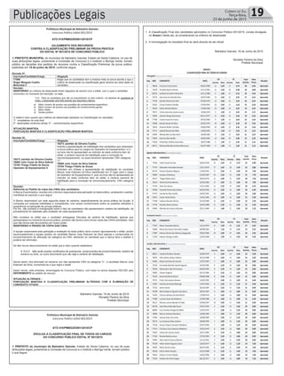 Publicações Legais 19Correio do Sul
Terça-feira,
23 de junho de 2015
Prefeitura Municipal de Balneário Gaivota
Concurso Público Edital 001/2015
ATO 015/PMBG/ED001/2015/CP
JULGAMENTO DOS RECURSOS
CONTRA A CLASSIFICAÇÃO PRELIMINAR DA PROVA PRÁTICA
DO EDITAL Nº 001/2015 DE CONCURSO PÚBLICO
O PREFEITO MUNICIPAL do município de Balneário Gaivota, Estado de Santa Catarina, no uso de
suas atribuições legais, juntamente a Comissão de Concurso e o Instituto o Barriga Verde, tornam
público as decisões dos pedidos de recursos contra a Classificação Preliminar da prova prática,
publicada em 15 de junho de 2015, conforme segue:
Decisão 01
Inscrição/Candidato/Cargo Alegação
77506
Roger Margute Coelho
Motorista II
Alega que os candidatos tem a mesma nota na prova escrita e que o
critério de desempate na classificação geral deveria ser pela idade do
candidato.
Decisão:
INDEFERIDO os critérios de desempate foram seguidos de acordo com o edital, com o qual o candidato
concordou no momento da inscrição, ou seja:
12.6 Para os candidatos que não se enquadrarem no item anterior, na hipótese de igualdade de
notas, o desempate será feito através dos seguintes critérios:
a) Maior número de acertos nas questões de conhecimentos específicos;
b) Maior número de acertos nas questões de conhecimentos gerais;
c) Maior Idade.
d) Sorteio público.
O edital é claro quanto aos critérios de desempate adotados na Classificação do candidato.
1º : empatados na nota final
2º desempate conforme alínea “b” - conhecimentos específicos.
SITUAÇÃO MANTIDA.
PONTUAÇÃO MANTIDA E CLASSIFICAÇÃO PRELIMINAR MANTIDA
Decisão 02
Inscrição/Candidato/Cargo Alegação
76273 Jamildo de Oliveira Coelho
76060 Julio Cezar da Silva Gabriel
75764 Thiago Fidelis de Souza
Operador de Equipamentos II
76273 Jamildo de Oliveira Coelho
Solicita a apresentação da habilitação dos candidatos que realizaram
a prova prática para os cargos de Operador de Equipamentos I e II,
na hora não foi apresentado ao instrutor do teste conforme item do
edital, a carteira nacional de habilitação para a condução do
veículo/equipamento, os quais deveriam apresentar CNH categoria
“C”.
76060 Julio Cezar da Silva Gabriel
75764 Thiago Fidelis de Souza
Solicitam em síntese a apresentação da habilitação do candidato
Marcio Jose Estevam da Silva classificado em 3º lugar para o cargo
de Operador de Equipamentos II, pois na hora não foi apresentado ao
instrutor do teste conforme item do edital, a carteira nacional de
habilitação para a condução do veículo/equipamento, CNH categoria
“C”.
Decisão:
Referente ao Pedido de cópia das CNHs dos candidatos:
A Banca Examinadora, reunida com o técnico responsável pela aplicação do teste prático, analisando o pedido,
manifesta-se expondo o que segue:
A Banca responsável por esta segunda etapa do certame, especificamente da prova prática da função, é
composta por pessoas habilitadas e competentes, com amplo conhecimento sobre os quesitos utilizados e
experiência na aplicação de provas práticas.
Prefeitura Municipal de Balneário Gaivota
Concurso Público Edital 001/2015
Por fim, não procede a irresignação sobre o fato de candidatos não apresentarem carteira de habilitação, tal
procedimento foi realizado pelo avaliador de cada equipamento.
Não constava no edital que o candidato entregasse fotocópia da carteira de habilitação, apenas que
apresentasse no momento da prova prática, portanto não temos como enviar cópia das CNHs solicitadas, visto
que não temos tais documentos em nosso poder.
INDEFERIDO O PEDIDO DE CÓPIA DAS CNHs
A equipe responsável pela aplicação e avaliação do teste prático deve cumprir rigorosamente o edital, porém
equivocadamente a equipe aceitou do candidato Marcio Jose Estevam da Silva apenas o comprovante do
encaminhamento de alteração de categoria da CNH, alertando ao candidato que a banca faria a análise e
poderia ser eliminado.
De fato houve descumprimento do edital que é claro quando estabelece:
9.15.6.2. Não serão aceitos certificados de autoescola, comprovantes de encaminhamento, boletim de
extravio ou furto, ou outro documento que não seja a carteira de habilitação.
Sendo assim, fica eliminado do certame “por não apresentar CNH na categoria “C”, o candidato Marcio Jose
Estevam da Silva, cumprindo-se o que regra o edital.
Assim sendo, esta empresa, encarregada do Concurso Público, com base no acima disposto DECIDE pelo
DEFERIMENTO do pedido de recurso,
SITUAÇÃO ALTERADA -
PONTUAÇÃO MANTIDA E CLASSIFICAÇÃO PRELIMINAR ALTERADA COM A ELIMINAÇÃO DE
CANDIDATO CITADO.
Balneário Gaivota, 19 de Junho de 2015
Ronaldo Pereira da Silva
Prefeito Municipal
Prefeitura Municipal de Balneário Gaivota
Concurso Público Edital 001/2015
ATO 016/PMBG/ED001/2015/CP
DIVULGA A CLASSIFICAÇÃO FINAL DE TODOS OS CARGOS
DO CONCURSO PÚBLICO EDITAL Nº 001/2015
O PREFEITO do município de Balneário Gaivota, Estado de Santa Catarina, no uso de suas
atribuições legais, juntamente a Comissão de Concurso e o Instituto o Barriga Verde, tornam público
o que segue:
1. A Classificação Final dos candidatos aprovados no Concurso Público 001/2015, consta divulgada
no Anexo I deste ato, já considerando os critérios de desempate
2. A homologação do resultado final se dará através de ato oficial.
DIVULGA A CLASSIFICAÇÃO FINAL DE TODOS OS CARGOS
DO CONCURSO PÚBLICO EDITAL Nº 001/2015
O PREFEITO do município de Balneário Gaivota, Estado de Santa Catarina, no uso de suas
atribuições legais, juntamente a Comissão de Concurso e o Instituto o Barriga Verde, tornam público
o que segue:
1. A Classificação Final dos candidatos aprovados no Concurso Público 001/2015, consta divulgada
no Anexo I deste ato, já considerando os critérios de desempate
2. A homologação do resultado final se dará através de ato oficial.
Balneário Gaivota, 19 de Junho de 2015
Ronaldo Pereira da Silva
Prefeito Municipal
o que segue:
1. A Classificação Final dos candidatos aprovados no Concurso Público 001/2015, consta divulgada
no Anexo I deste ato, já considerando os critérios de desempate
2. A homologação do resultado final se dará através de ato oficial.
Balneário Gaivota, 19 de Junho de 2015
Ronaldo Pereira da Silva
Prefeito Municipal
Prefeitura Municipal de Balneário Gaivota
Concurso Público Edital 001/2015
ANEXO I
CLASSIFICAÇÃO FINAL DE TODOS OS CARGOS
Advogado | Ensino Superior Completo
Seq. INSC. CANDIDATO NASC.
CG CE Total
Acertos
Nota
Prova
Situação
Acertos Nota Acertos Nota
1 78656 Francisco Carus Greco 04/01/1990 11 2,20 17 4,76 28 6,96 Aprovado
2 71649 Grasiela Speck Eufrasio 21/11/1981 12 2,40 16 4,48 28 6,88 Aprovado
3 68745 Guilherme Scherer Moutinho 25/11/1989 9 1,80 17 4,76 26 6,56 Aprovado
4 76776 Giancarlo De Almeida Rosa 24/07/1969 13 2,60 14 3,92 27 6,52 Aprovado
5 77294 Daniela Pereira Dos Reis 07/04/1979 13 2,60 13 3,64 26 6,24 Aprovado
6 76262 Cassio Cardoso Candido 27/04/1991 10 2,00 15 4,20 25 6,20 Aprovado
7 76293 Kaline Michels Boteon 17/09/1983 10 2,00 14 3,92 24 5,92 Aprovado
8 75871 Carlos Saturnino Soares Junior 13/06/1979 9 1,80 14 3,92 23 5,72 Aprovado
9 76982 Jocilene Raupp Guimaraes 06/11/1977 11 2,20 12 3,36 23 5,56 Aprovado
10 77780 Liziane Sousa De Franca 29/10/1983 9 1,80 13 3,64 22 5,44 Aprovado
11 76288 Renata Santos Da Silva 22/01/1972 10 2,00 12 3,36 22 5,36 Aprovado
12 75816 Rosiane Muller Carvalho 29/06/1990 10 2,00 12 3,36 22 5,36 Aprovado
13 77271 Gabriel Barreto De Melo 13/06/1991 7 1,40 14 3,92 21 5,32 Aprovado
14 76994 Mileidy Bett Da Silva Rech 10/04/1985 8 1,60 13 3,64 21 5,24 Aprovado
15 73842 Kele Da Silva Serafin 10/02/1981 12 2,40 10 2,80 22 5,20 Aprovado
16 75920 Richardson Delfino Goncalves 18/07/1988 9 1,80 12 3,36 21 5,16 Aprovado
17 68751 Mariana Mendes Da Silva Bitencourt 02/07/1990 9 1,80 12 3,36 21 5,16 Aprovado
Agente Administrativo | Ensino Médio Completo
Seq. INSC. CANDIDATO NASC.
CG CE Total
Acertos
Nota
Prova
Situação
Acertos Nota Acertos Nota
1 77065 Valdir Paulo Da Silva 26/05/1978 16 3,20 19 5,70 35 8,90 Aprovado
Prefeitura Municipal de Balneário Gaivota
Concurso Público Edital 001/2015
2 77747 Alexandre Fernandes Goulart 19/11/1974 17 3,40 18 5,40 35 8,80 Aprovado
3 69733 Richard Quadros Magnus 11/03/1992 17 3,40 15 4,50 32 7,90 Aprovado
4 78083 Gustavo Andreazza 01/06/1987 16 3,20 15 4,50 31 7,70 Aprovado
5 78417 Thiago Rafael Ayres 30/03/1979 15 3,00 15 4,50 30 7,50 Aprovado
6 78122 Aloizio Da Silva Martins 22/03/1983 17 3,40 12 3,60 29 7,00 Aprovado
7 77524 Alice Dos Santos 12/11/1984 11 2,20 15 4,50 26 6,70 Aprovado
8 78206 Amanda Pereira Dos Santos 02/03/1992 13 2,60 13 3,90 26 6,50 Aprovado
9 75767 Camile Da Silva Coelho 24/05/1991 12 2,40 12 3,60 24 6,00 Aprovado
10 76651 Carlos Andre Rocha 12/01/1983 10 2,00 12 3,60 22 5,60 Aprovado
11 77938 Fabiano Bozello Patricio 22/10/1980 11 2,20 11 3,30 22 5,50 Aprovado
12 77476 Daniela Silveira Gomes 16/05/1988 11 2,20 11 3,30 22 5,50 Aprovado
13 70905 Michele Dos Passos Feliciano 26/11/1984 9 1,80 11 3,30 20 5,10 Aprovado
Assistente Social | Ensino Superior Completo
Seq. INSC. CANDIDATO NASC.
CG CE Total
Acertos
Nota
Prova
Situação
Acertos Nota Acertos Nota
1 77507 Marta Teresinha Silverio 12/12/1974 8 1,60 19 5,32 27 6,92 Aprovado
2 75864 Maria Das Gracas Fernandes Isoppo 09/08/1982 6 1,20 19 5,32 25 6,52 Aprovado
3 77687 Patricia Pereira De Oliveira Casagrande 29/01/1982 10 2,00 14 3,92 24 5,92 Aprovado
4 77236 Robson Rodrigo Coelho 22/03/1980 5 1,00 15 4,20 20 5,20 Aprovado
Auxiliar Administrativo | Ensino Fundamental Completo
Seq. INSC. CANDIDATO NASC.
CG CE Total
Acertos
Nota
Prova
Situação
Acertos Nota Acertos Nota
1 68871 Caroline Brinkhus Goulart 30/09/1979 9 3,60 14 5,60 23 9,20 Aprovado
2 76035 Aline Zattera Biasuz Deboni 26/12/1988 9 3,60 14 5,60 23 9,20 Aprovado
3 76665 Rosiani Da Silva De Vicente 27/07/1987 7 2,80 15 6,00 22 8,80 Aprovado
Prefeitura Municipal de Balneário Gaivota
Concurso Público Edital 001/2015
4 72225 Fernanda Marinho Daniel Augusto 25/03/1981 8 3,20 14 5,60 22 8,80 Aprovado
5 78166 Alessandro Fabri De Campos 09/04/1981 8 3,20 14 5,60 22 8,80 Aprovado
6 76892 Cleonir Eugenio 03/12/1985 8 3,20 14 5,60 22 8,80 Aprovado
7 76165 Bruno Da Rocha Sartori 09/08/1988 8 3,20 14 5,60 22 8,80 Aprovado
8 76751 Eriton Dos Santos Homem 12/02/1991 7 2,80 14 5,60 21 8,40 Aprovado
9 72487 Fabricio Da Rocha Madruga 21/07/1983 8 3,20 13 5,20 21 8,40 Aprovado
10 77522 Janira Varela 26/10/1987 8 3,20 13 5,20 21 8,40 Aprovado
11 76298 Maria Dejanira Siqueira Conceicao 29/01/1967 9 3,60 12 4,80 21 8,40 Aprovado
12 75933 Vinicius Adriano Da Silva Winck 17/09/1979 9 3,60 12 4,80 21 8,40 Aprovado
13 77009 Luciana Farias De Medeiros 12/09/1989 9 3,60 12 4,80 21 8,40 Aprovado
14 78111 Morena Lemos Mendes El Halal 07/06/1997 10 4,00 11 4,40 21 8,40 Aprovado
15 69378 Julia Maria Machado Daros 25/01/1992 6 2,40 14 5,60 20 8,00 Aprovado
16 68899 Eva Cristiane Strogunski Mello 31/07/1979 7 2,80 13 5,20 20 8,00 Aprovado
17 78684 Marcos Damiani Monteiro 16/08/1983 7 2,80 13 5,20 20 8,00 Aprovado
18 77694 Samuel Selau Da Cunha 18/08/1989 7 2,80 13 5,20 20 8,00 Aprovado
19 78175 Luiz Gustavo Selau Colares 28/08/1995 7 2,80 13 5,20 20 8,00 Aprovado
20 77418 Jessica Thayna Venancio Medeiros 07/07/1996 7 2,80 13 5,20 20 8,00 Aprovado
21 77413 Cristiane Luisa Venancio Medeiros 19/01/1974 8 3,20 12 4,80 20 8,00 Aprovado
22 75847 Juliana Dos Santos Andre 18/11/1985 8 3,20 12 4,80 20 8,00 Aprovado
23 77181 Brenda Batista Lemos 27/10/1993 8 3,20 12 4,80 20 8,00 Aprovado
24 73995 Alba Valeria Pluceno Behnck 21/12/1961 9 3,60 11 4,40 20 8,00 Aprovado
25 76729 Valter Daniel Augusto Junior 23/02/1977 6 2,40 13 5,20 19 7,60 Aprovado
26 78405 Maria Gorete Lopes 06/07/1983 8 3,20 11 4,40 19 7,60 Aprovado
27 76018 Kristin Alaniz Goulart 19/12/1988 8 3,20 11 4,40 19 7,60 Aprovado
28 78563 Debora Ferreira Rabelo 16/05/1996 9 3,60 10 4,00 19 7,60 Aprovado
29 77814 Catiane Dos Reis Ficagna 04/12/1977 6 2,40 12 4,80 18 7,20 Aprovado
 
