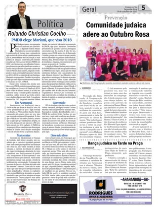 motivação é mostrar que
a comunidade também
se importa com a saúde
feminina e torná-la co-
nhecida”, conta. Marlete
Simas dos Reis, membro
da comunidade, acredita
que todos devem colabo-
rar para a manutenção
da saúde. “ Nós temos
um papel importante e
vemos isso como uma
coisa fundamental, para
que possamos nos cuidar
e cuidar da nossa família
com saúde e alegria”.
A tarde agradável se
seguiu com a história
do Outubro Rosa, chá e
sorteio de brindes doados
pelas próprias mulheres.
Política
Rolando Christian Coelho
Geral 5Correio do Sul
Segunda-feira,
19 de outubro de 2015
PMDB elege Mariani, que visa 2018
P
MDBelegeuontem,emconvenção
estadual realizada em Florianó-
polis, o deputado federal Mauro
Marianicomoseunovopresidente.
A confirmação de Mariani para o comando da
siglamudarádeformaradicaloposicionamento
que os peemedebistas têm em relação a atual
política de alianças, construída pelo falecido
senador Luiz Henrique da Silveira (PMDB) em
2002.LuizHenriqueeraumutilitarista.Comun-
gavadatesedequeosfinsjustificamosmeios,o
quefezcomquelevasseseupartidoaaceitarser
vicedoPSDemduasocasiões,elegendoereele-
gendooatualgovernadorRaimundoColombo
em2010e2014.AocontráriodeLuizHenrique,
Marianiéumpragmático.Tambémfazacordos,
desdequeestessejamextremamentebenéficos
a seu grupo, no caso, o PMDB.
Diante deste contexto não precisa nem
dizerqueoPMDBcaminhaapassoslargospara
ter candidato ao Governo do Estado em 2018.
Afora o fato de Mauro Mariani já ter dito isto
inúmeras vezes, o cenário político também já
assimilou a ideia, prova de que todos sentem
queoaludidoobjetivonãoéblefe.Opresidente
estadual do PSD, deputado estadual Gelson
Merísio,porexemplo,nãoestevenaconvenção
do PMDB, algo que é incomum. Geralmente
presidentes de partidos aliados prestigiam
convenções uns dos outros. E não fez isto,
mesmo com o PMDB sendo vice de Raimundo
Colombo,porquetemacertezadequeopartido
seráseuadversárionopróximopleitoestadual.
Mariani, aliás, deverá começar sua campanha
de imediato, e ela passa, necessariamente, por
ataques ao governo de Colombo.
AeleiçãodeMauroMarianiparaocoman-
dodoPMDBEstadualnãotrazgrandesreflexos
aoPMDBdenossaregião,aindaqueesteesteja
totalmente alinhado com o ex-presidente da
sigla, Eduardo Moreira. É que Moreira é outro
pragmáticoeseentregaráfacilmenteaoprojeto
do novo presidente. Talvez a única alteração
substancialsedêemAraranguá,ondeopartido
possuidoisgruposbemdistintosávidosporseu
comando.Oatualpresidente,AnísioPrêmoli,é
ligado a Moreira. Já o vereador Rony da Silva,
que também está de olho em seu comando,
é ligadíssimo a Mariani. Caso o comando da
sigla mude de mãos na Cidade das Avenidas, a
históriadopartidonomunicípiotambémpode
ser outra em 2016.
ADVOCACIA EMPRESARIAL
FONE: (48) 3533-0145
Comunidade judaica
adere ao Outubro Rosa
Prevenção
> sombrio
Prevenção não difere
credo. A Congregação
Israelita Nova Aliança,
de Sombrio, ressaltou
essa frase no dia de on-
tem, quando reuniu as
mulheres da comunida-
de para um Chá Rosa,
comemorando o mês da
prevenção ao câncer de
mama. “Nós trabalhamos
valores, quanto aos filhos,
ao lar, e entre os proje-
tos recebemos a ideia de
aderir a campanha que é
nacional”, conta Hadassa
Marques, esposa do líder
da comunidade religiosa.
O chá aconteceu pela
primeira vez, mas vai
tornar-se mais uma das
tradições da congrega-
ção. A tarde começou com
uma dança judaica, se-
guida pela palestra da
enfermeiraBiancaMatos,
que trabalha no posto de
saúde do bairro Januária.
“Nossotrabalhoélembrar
as pessoas sobre a impor-
tância da prevenção”, diz
Bianca. Thayse Carlos, lí-
der do grupo de mulheres
Kol Hanashi (que signifi-
ca Voz Feminina), lembra
que não há nada que dife-
rencie uma mulher judia
de qualquer outra. “So-
mos todas iguais. Nossa
³Mulheres da Congregação Israelita assistiram palestra sobre o câncer de mama
Convenção
PPSdeSombrio,quetemovice-prefeito
Valmir Daminelli, reelegeu Nivaldo Colares
Martins como seu presidente na sexta-feira.
Buscando a reedição da dobradinha com o
PMDB do prefeito Zênio Cardoso no ano
que vem, a sigla está focada em seu fortale-
cimento, de modo a ter voz ativa dentre os
aliados do executivo em 2016. A convenção
municipal aconteceu na Câmara Municipal
de Vereadores, e contou com a presença de
cerca de setenta filiados, que demonstraram
fidelidadeaoprojetoquevemsendoseguido
pela sigla.
Disse não disse
Corre a boca miúda, em Araranguá, que
ex-prefeitoPrimoMenegallijáhaviaacertado
suafiliaçãonoPSDB,paraconcorreràprefei-
tura ano que vem, até uma hora antes de ir
ao cartório eleitoral confirmar sua filiação ao
PR. A filiação ao ninho tucano só não teria
acontecido porque Primo teria sido comuni-
cado, por interlocutores, que o empresário
Vado Zilli também estaria disposto a disputar
aindicaçãodacandidaturaaprefeitoemuma
convenção municipal. Para evitar o desgaste
de uma disputa interna, Primo, então, teria
optado pelo PR, já que o presidente estadual
da sigla, deputado federal Jorginho Mello,
havialhepropostofiliaçãoecartabrancapara
ser candidato ao que quisesse. Por sua vez,
Vado Zilli diz que foi o presidente estadual
do PSDB, Marcos Vieira, quem não quis dar
garantias a Primo de que ele seria o candida-
to, em nome de uma discussão mais plural
dentro da sigla.
Em Araranguá
Basicamente, em Araranguá, caso o
PMDB acabe nas mãos de Rony da Silva, há
a real possibilidade de que a sigla convirja
em direção ao PT do prefeito Sandro Maciel,
compondo até mesmo como seu vice, algo
que na atual conjuntura é impossível. É claro
que o PMDB não iria inteiro, todavia, mesmo
que a sigla opte por candidatura própria, ou
por uma aliança que não seja com o PT, tam-
bém entrará em 2016 rachado. O PMDB de
Araranguá,aliás,écatedráticoemdescompor.
Perdeu as últimas cinco eleições municipais
e não dá ares de vitória na próxima disputa.
Mais cortes
Secretário de Administração e Finanças
de Sombrio, José Sidney Januário, tem res-
saltado que o executivo municipal precisará
fazer mais cortes para equilibrar suas finanças
até o final do ano. Várias medidas já foram
tomadas, a exemplo da redução de salários
dos cargos comissionais, decretação de meio
expediente para funcionamento da prefei-
tura, enxugamento da frota operante e uma
dezenadeoutrasaçõespontuais.“Aindaassim
precisamos avançar mais, porque a receita da
prefeitura não vem reagindo. Os repasses dos
governos do Estado e da União têm sido cada
vez menores”, comenta. Como não há muito
maisoquefazersemqueosserviçosessenciais
sejam prejudicados, voltaram as cogitações
sobre a possibilidade de demissões no quadro
funcional,oque,poróbvio,atingiriaoscargos
comissionados. “Vamos esperar mais trinta
dias. Se não houver reação das finanças isto
será inevitável”, comenta.
> ArArAnguá
O domingo de ativida-
des na Praça Hercílio Luz
confirmou a variedade de
atrações que Araranguá
tem a oferecer. Talentos
da música e dança, além
do trabalho voluntário
de entidades foram os
protagonistas de mais
uma edição do Tarde na
Praça, promovido pela
prefeitura.
Chamou a atenção a
apresentação de dança
do grupo de mulheres da
Congregação Israelita
Nova Aliança de Araran-
guá. “Esta foi a primeira
vez que nos apresenta-
Dança judaica na Tarde na Praça
mos publicamente. A con-
gregação em Araranguá
existe há 10 anos e nossos
encontros são realizados
no bairro Jardim Cibe-
li”, relata Gisele Cardoso.
Duas músicas judaicas
foram apresentadas pelo
grupocomamensagem da
importância da prevenção
do câncer de mama.
 