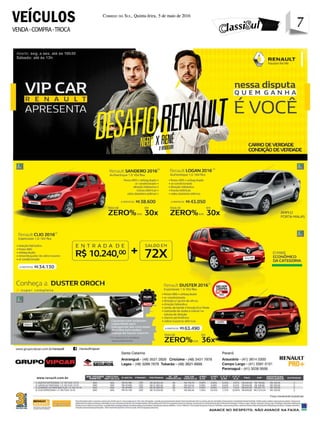 7Correio do Sul, Quinta-feira, 5 de maio de 2016
7VENDA-COMPRA-TROCA
VEÍCULOS
 