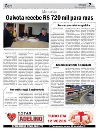 Geral 7Correio do Sul
Quarta-feira,
15 de junho de 2016
GaivotarecebeR$720milpararuas
Melhorias
³Prefeito Ronaldo (direita) assina convênio para repasse de recurso estadual
³Oeste da Getúlio Vargas ganhou paisagismo
Rua em Maracajá é pavimentada
Recurso para minicarregadeira
Extensão de avenida é repaginada
> MARACAJÁ
A rua Antônio Ma-
chado, ao lado do Centro
de Educação Infantil,
em Maracajá, recebeu
pavimentação com la-
jotas. A obra está quase
> MORRO GRANDE
Mais três convênios
celebrados entre o gover-
no do estado e prefeitura
de Morro Grande foram
assinados na tarde desta
terça-feira, no gabinete
da Agência de Desenvol-
vimento Regional (ADR)
de Araranguá. Serão dis-
ponibilizados mais de R$
300 mil para obras de
infraestrutura urbana
e aquisição de uma mi-
nicarregadeira para o
município.
A assinatura dos
convênios foi realizada
pelo secretário executivo
> SOMBRIO
Alémdaáreacentral,
a avenida Getúlio Vargas
no trecho entre a rua Pa-
dreJoãoReitzeaSC-449,
rodovia que liga Sombrio
a Jacinto Machado, e ser-
ve de acesso aos bairros
São José, Nova Brasília,
Januária e Morretinho,
ganhouumarepaginação.
Aobra se estende do can-
teiro central no trevo en-
tre a BR-101 e a esquina
das ruas Vereador Oscar
Manoel Monteiro e Jorge
Lacerda, com gramado
e palmeiras da espécie
areca de locuba, iguais as
queornamentamotrecho
central da avenida.
As melhorias que vi-
sam oferecer o mesmo
aspectourbanísticodadoa
finalizada e um novo convê-
nio já foi firmado para dar
continuidade de mais um
trecho de calçamento da via
que fica em frente a futura
escola de 12 salas. Nesta
primeiraetapadocalçamen-
to foram investidos cerca de
R$ 280 mil, obtidos através
da ADR Araranguá, Ivan
Gabriel Milanez Ávila, e o
prefeito de Morro Grande
Valdionir Rocha.
Doisconvêniosassinados
ontem visam a melhoria da
infraestrutura. Um deles
objetivaapavimentaçãocom
lajotas da Rua Projetada A,
no Centro, com extensão de
174 metros, com valor total
de R$ 146 mil, sendo R$ 120
mil repassados pela ADR e
o restante de contrapartida
do município. O outro prevê
a execução dos serviços de
terraplanagem,implantação
de drenagem e de galeria de
águas pluviais, pavimenta-
ção com revestimento em
concreto asfáltico usinado
entrada da cidade no sentido
BR-101 ao Centro, foram
executadas pela Secretaria
Municipal de Obras. O se-
cretário Ronaldo Dal Pont
diz que logo que assumiu a
pasta falou ao prefeito Zênio
Cardososobreanecessidade
de estender a revitalização
paraooutroladodaavenida.
“Recebi carta branca para
de emenda do deputado
federal Edinho Bez. Já o
segundo trecho, que terá
continuidade assim que
esta primeira etapa finali-
zar, terá um investimento
de R$ 170 mil em parceria
com o deputado Mauro
Mariani.
quente (Cauq), na rodovia
municipal Marlene Piazza
Zuchinali, no bairro São
Bento (facilitando acesso
ao Santuário de Santa
Gertrudes Comensoli), no
montante de R$ 82 mil,
sendoR$79milconcedidos
pelo governo do estado.
O terceiro convênio,
no valor global de R$ 156
mil, sendo R$ 120 mil re-
passados pelo governo do
estado, tem como objeto a
aquisição de uma minicar-
regadeira varredora, com
a finalidade de facilitar
a limpeza e manutenção
das vias públicas, a fim de
evitar o entupimento de
bueiros.
trabalhar.Outramelhoria
que o prefeito nos soli-
citou foi a de iluminar o
cruzamento embaixo do
elevado da BR-101, que
recebeu luminárias nos
pilares, oferecendo maior
segurança aos motoristas
e pedestres que por ali
transitamanoite”,finaliza
Dal Pont.
Jardim Ultramar, cujo
convênio prevê o repasse
do montante de R$ 219
mil pelo governo do estado
para sua execução, sem
contrapartida financeira
do município. As ruas Ro-
gério Valerim e Lorivaldo
Gonçalves, nos bairros
Santa Rita de Cassia e
Itapuã também receberão
melhorias. O convênio
assinado é no valor total
de R$ 336 mil, sendo que
R$ 300 mil serão viabi-
lizados pelo Governo do
Estado, por meio da ADR
Araranguá.
Para melhor compre-
ensão, todos os valores
foram arredondados pelo
Correio do Sul.
> BALNEÁRIO GAIVOTA
AprefeituradeBal-
neário Gaivota
receberá cerca de R$ 720
mil do governo do estado,
por meio de três convê-
nios assinados na tarde
desta terça-feira,no ga-
binete da Agência de De-
senvolvimento Regional
(ADR) de Araranguá. Os
recursosserãodestinados
à pavimentação asfáltica
ecomlajotasemconcreto.
Os convênios foram
assinados pelo secretário
executivo Ivan Gabriel
Milanez Ávila e o pre-
feito Ronaldo Pereira da
Silva, acompanhado do
secretário municipal de
Administração e Finanças
Jeferson Raupp.
Parte dos recursos será
destinada à pavimenta-
ção asfáltica e drenagem
pluvial de trecho (com ex-
tensão de 277,90 metros)
da estrada Jorge Floriano
Borges, na comunidade de
RuaNova.Ovalorglobaldo
convênio é de R$ 288 mil,
sendo que R$ 200 mil serão
repassados pelo estado, R$
49 mil serão a contraparti-
da financeira da prefeitura
e outros R$ 38 mil a contra-
partida em bens/serviços.
Outras ruas receberão
pavimentação com lajotas
sextavadas em concreto.
Entre elas a Maria Ma-
dalena Borges, no bairro
 