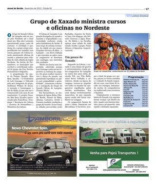 Jornal do Sertão - Novembro de 2012 / Edição 81                                                                                                                        17

                                                                                                                                                    Artes Cênicas

                           Grupo de Xaxado ministra cursos
                               e oficinas no Nordeste
O     Grupo de Xaxado Cabras          O Cabras de Lampião é um      Barbalha, Juazeiro do Norte




                                                                                                                                                                            Divulgação
      de Lampião está em tur-     grande divulgador do xaxado e     e Crato. Em Alagoas, são Del-
nê pelo Nordeste até o final      mantém a originalidade e au-      miro Gouveia e Água Bran-
desse ano. Mas não é somente      tenticidade conforme criada       ca. Na Bahia e na Paraíba,
apresentando peças, como de       pelos bandoleiros do Sertão. É    apenas uma cidade de cada
costume. A novidade é que,        uma trupe de artistas sertane-    estado recebe o grupo: Paulo
dessa vez, o grupo estará com-    jos, da cidade em que nasceu      Afonso e Cajazeiras, respecti-
partilhando seu trabalho com      Virgulino Ferreira da Silva - o   vamente.
outras pessoas. Os Cabras es-     Lampião – em Serra Talhada
tarão ministrando oficinas de     e que reproduz no palco como
xaxado e palestras para cida-     os cangaceiros se divertiam       Um pouco de
dãos de vinte cidades da região   nas caatingas, nos intervalos
Nordeste. No Sertão de Per-       dos combates.
                                                                    Xaxado
nambuco, os municípios que            “Muito nos honra essa em-         Segundo os Cabras, o xa-
recebem a contribuição cultu-     preitada, sobretudo porque        xado é uma dança de guerra
ral do grupo são Exu, Serrita,    Luiz Gonzaga canta em seu re-     e entretenimento criada pe-
Parnamirim e Salgueiro.           pertório as músicas do canga-     los cangaceiros de Lampião        Grupo vai compartilhar conhecimentos em 20 cidades do Nordeste
    A programação faz par-        ço e foi quem melhor manteve      no início dos anos vinte, do
te do Projeto Xaxado, Meu         viva a dança do xaxado, nos       século XX, em Vila Bella,         pre o chefe do grupo ou o po-
                                                                                                                                                Programação
Bem, Xaxado – O Centenário        permitindo reproduzir no pal-     atual Serra Talhada, e ar-        eta, puxava os versos cantados
                                                                                                                                          Delmiro Gouveia/AL	 (04/12)
de Luiz Gonzaga e é liderada      co com originalidade e auten-     redores. Ainda na época do        e o restante do bando respon-       Água Branca/AL	       (05/12)
pelo ator integrante do grupo,    ticidade”, comemora a direto-     cangaço tornou-se popular         dia em coro, com letras de in-      Paulo Afonso/BA	      (06/12)
Anildomá Willans de Souza.        ra e coreógrafa do Grupo de       em todos os bandos de can-        sulto aos inimigos, lamentan-       Nazaré da Mata/PE	    (07/12)
A intenção é homenagear o         Xaxado Cabras de Lampião,         gaceiros espalhados pelos         do mortes de companheiros           Aliança/PE	(08/12)
                                                                    sertões nordestinos. Era          ou enaltecendo suas aventuras       Exu/PE	(12/12)
Rei do Baião, já que este ano é   Cleonice Maria.
                                                                                                                                          Salgueiro/PE	(13/12)
comemorado cem anos de seu            Em Pernambuco, os mu-         uma dança exclusivamente          e façanhas.                         Orobó/PE	(14/12)
nascimento. O projeto Xaxa-       nicípios de Águas Belas, Olin-    masculina, já que naquela             Originalmente a estrutura       Limoeiro/PE	(15/12)
do, Meu Bem, Xaxado é patro-      da, Recife, Nazaré da Mata,       época ainda não havia mu-         básica do Xaxado é da seguinte      Barbalha/CE	(17/12)
cinado pelo Funcultura / Fun-     Aliança, Limoeiro, Orobó e        lheres no cangaço.                forma: avança o pé direito em       Juazeiro do Norte/CE	 (18/12)
darpe / Secretaria de Cultura     Caruaru também receberão o            Os cangaceiros faziam da      três e quatro movimentos late-      Crato/CE	(19/12)
                                                                    arma a dama. Dançavam em          rais e puxa o pé esquerdo, num      Cajazeiras/PB	(20/12)
/ Governo de Pernambuco /         grupo de xaxado. Já no Ceará,
                                                                                                                                          Caruaru/PE	(21/12)
Ministério da Cultura.            as cidades percorridas serão      fila indiana. O da frente, sem-   rápido e deslizado sapateado.
 