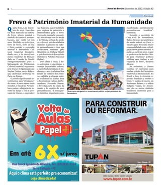 6                                                                                                                      Jornal do Sertão - Dezembro de 2012 / Edição 82


                                                                                                                                                                            Cultura

 Frevo é Patrimônio Imaterial da Humanidade
Q     uarta-feira, 5 de dezem-    que haja uma maior facilidade                                                                                         manifestação autenticamente




                                                                                                                                           Divulgação
      bro de 2012. Essa data      para captura de patrocínio e                                                                                          pernambucana,        brasileira”,
vai ficar marcada na história     investimentos para o frevo.                                                                                           comentou.
do frevo, gênero musical e        Expressão musical e coreográ-                                                                                             Segundo o secretário da
símbolo do carnaval pernam-       fica nascida nas ruas do Recife                                                                                       Casa Civil de Pernambuco,
bucano, que existe há 105         e de Olinda, no final do século                                                                                       Tadeu Alencar, que participou
anos. Dividido em três tipos,     19, o frevo é um dos símbolos                                                                                         da sessão solene em Paris, o
frevo de bloco, frevo de rua      máximos e genuínos da cultu-                                                                                          Estado agora terá uma maior
e frevo canção, a expressão       ra pernambucana e teve sua                                                                                            responsabilidade com a divul-
musical é Patrimônio Cul-         candidatura realizada pelo                                                                                            gação desse gênero musical. A
tural Imaterial Brasileiro,       Ministério de Cultura (MinC)                                                                                          meta é, a partir de 2013, reunir
desde 2007, e foi eleita Patri-   e pelo Instituto do Patrimônio                                                                                        as prefeituras de Recife e Olin-
mônio Imaterial da Humani         Histórico e Artístico Nacional                                                                                        da para “viabilizar políticas
dade na 7ª sessão do Comitê       (Iphan).                                                                                                              públicas para realizar a sal-
Intergovernamental para a             Para obter o título, o fre-                                                                                       vaguarda do frevo”, declarou
Salvaguarda do Patrimônio         vo enfrentou o repentismo, o                                                                                          Alencar.
Cultural Imaterial, organizada    versejar improvisado cubano,                                                                                              Na cerimônia, a Unesco
pelo Unesco (Organização das      o canto budista indiano de Ca-                                                                                        escolheu 37 expressões para
Nações Unidas para a Educa-       shemira, a arte tradicional dos                                                                                       receber o título de Patrimônio
ção, a Ciência e a Cultura), em   luthier de violinos de Cremo-                                                                                         Imaterial da Humanidade. No
Paris, na França.                 na, na Itália, a ariranga, músi-                                                                                      Brasil, o frevo é a terceira ex-
    O prêmio significa mais in-   ca tradicional da Coreia. Para                                                                                        pressão brasileira a receber o
vestimentos para “divulgação”     o Secretário de Cultura de Per-                                                                                       título. O samba de morro, do
do ritmo. A partir desse título   nambuco, Fernando Duarte,                                                                                             Recôncavo Baiano, e a aldeia
mundial, o Estado de Pernam-      o frevo faz parte do corpo, da                                                                                        indígena Uajapi, do Amazo-
buco ganha a obrigação de in-     mente e do espírito do povo                                                                                           nas, são os outros símbolos
vestir na dança e, com a apro-    pernambucano. “É nossa par-        Título torna obrigatório o investimento público na dança símbolo de                brasileiros imateriais para a
vação da Unesco, o esperado é     te simbólica, importante como      Pernambuco                                                                         humanidade.
 