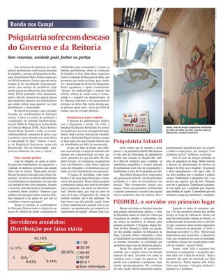 NOVEMBRO DE 2009 | JORNAL DO SINTUPERJ 3
Ronda nos Campi
Psiquiatriasofrecomdescaso
do Governo e da Reitoria
Sem recursos, unidade pode fechar as portas
Com centenas de pacientes por mês,
poucos proﬁssionais e estruturas precárias
de trabalho, o serviço de Psiquiatria do Hos-
pital Universitário Pedro Ernesto passa por
um difícil momento. O setor, que em outros
tempos já foi reconhecido internacional-
mente pelo serviço de excelência, hoje
resiste graças ao esforço dos seus trabalha-
dores. Telhas quebradas, tetos desabando,
mofo e falta de material são apenas alguns
dos obstáculos impostos aos trabalhadores
que ainda sofrem para garantir um bom
atendimento à comunidade.
No dia 28 de outubro, uma comissão
formada por coordenadores do Sintuperj
visitou o setor a convite do professor e
coordenador da Unidade Docente-Assis-
tencial (UDA) de Psiquiatria da Faculdade
de Ciências Médicas (FCM), Paulo Roberto
Chaves Pavão. Durante a visita, os coorde-
nadores puderam comprovar de perto o que
o professor havia relatado em carta aberta
à comunidade da Uerj: “Ontem, o servi-
ço de Psiquiatria funcionava numa vila
denominada ´Vila da Fraternidade`, hoje,
procura sobreviver em meio a ruínas”.
Falta vontade política
Logo na chegada, em apoio às reivin-
dicações dos trabalhadores da psiquiatria, a
comissão do sindicato estendeu uma grande
faixa com os dizeres “Hupe pede socorro:
descaso do governo faz mais uma vítima: Psi-
quiatria”. Ao entrar na sede da administração
os coordenadores se depararam com uma sala
cuja metade do teto havia desabado. Durante
o encontro, entre denúncias e reivindicações,
o professor Pavão concluiu: “ﬁzemos o que
pudemos até aqui para manter o serviço ativo,
mas chegamos a um ponto em que não há
condições e teremos que parar”.
Ainda na reunião, os coordenadores
do Sintuperj falaram sobre a criação de um
grupo de trabalho de saúde e segurança do
trabalhador para acompanhar e tomar as
devidas providências sobre as condições
de trabalho na Uerj. Além disso, sugeriram
trazer a Comissão de Educação da Alerj, que
prometeu uma visita ao Hupe, para conhe-
cer o atual estado do serviço de Psiquiatria.
Pavão agradeceu o apoio comentando:
“Sempre fui sindicalizado e sempre tive
minhas críticas ao modo como a univer-
sidade e o hospital são administrados. Já
ﬁz diversos relatórios e fui pessoalmente
entregar ao reitor. Não tenho dúvida que,
se estamos desse jeito, não é por falta de
verbas, mas de vontade política”.
Resistência e muito trabalho
O descaso da administração pública
com a Psiquiatria é nítido. Em 1993, o
Hospital-Dia Ricardo Montalban era motivo
de orgulho por sua nova concepção de trata-
mento. Hoje o serviço teve que ser transferi-
do para a Policlínica Piquet Carneiro porque
as duas salas com que contava tiveram que
ser interditadas por falta de manutenção.
Se por um lado as verbas para refor-
mas, manutenção e compra de materiais não
chegam até a administração do setor, por
outro, pacientes é o que não falta. No olho
deste furacão, os terapeutas ocupacionais
José Luiz Monteiro e Aida Dutra explicam
como são obrigados a se desdobrar para ga-
rantir um bom atendimento aos pacientes.
“O espaço de atividades, onde traba-
lhamos, é de suma importância para o trata-
mento dos pacientes. Temos ótimos projetos
e poderíamos realizar uma série de atividades
com os pacientes, mas ainda nos falta estru-
tura” lamenta Aida, que atua no setor há
cerca de 5 anos. O diagnóstico do colega de
trabalho também não é dos melhores: “Se
hoje temos essa sala pintada, papel, tintas
e outros materiais para usarmos com os pa-
cientes é, em grande parte, por empenho ex-
clusivamente da equipe”, aﬁrmou José Luiz.
Mesmo com todas as barreiras impostas
pela própria administração pública, o setor
de Psiquiatria insiste em fazer jus à fama que
conquistou de atender a comunidade com
um serviço de excelência. A começar pelos
próprios servidores. O Programa Espaço Ser-
vidor da Uerj (Pesuerj) é, desde sua criação,
um dos grandes orgulhos da Psiquiatria do
Hupe. O projeto oferece tratamento a todos
os trabalhadores da universidade (seja técnico
ou docente, estatutário ou contratado) que
apresentemalgumtipodesofrimentopsíquico.
Pavão fez questão de acrescentar,
também, que o projeto conta com atenção
especial do setor, inclusive com todos os
cuidados para o sigilo do paciente. De
acordo com o professor, o programa, hoje,
atende aproximadamente 250 servidores
por mês, sendo 180 de tratamento regular.
PESUERJ, o servidor em primeiro lugar
Psiquiatria Infantil
Segundo os dados do programa, ape-
nas 17% dos pacientes tiveram que receber
licença ao longo do tratamento. Ainda com
base nas informações cedidas do Pesuerj, os
problemas mais recorrentes entre os servido-
res são: transtorno misto ansioso-depressivo
(50%), transtorno de adaptação (17,64%) e
depressão recorrente (11,76%). “Dentre esses
diagnósticos mais recorrentes, é importante
frisar que na maioria dos casos de ansiedade,
o problema costuma ser causado pelas condi-
ções de trabalho”, garante Pavão.
Porém, como toda e qualquer boa
iniciativa na psiquiatria, o programa tam-
bém sofre com a falta de recursos. “Hoje o
paciente não pode ser internado por falta
de estrutura. Temos apenas oito leitos.
Cinco para homens e três para mulheres”,
queixou-se o professor.
Outro serviço que se mantém a duras
penas é o de psiquiatria infantil. Não bastasse
os três anos de interrupção do atendimento
voltado para crianças no Hospital-Dia, devi-
do à falta de condições para o trabalho, no
ambulatório psiquiátrico o número reduzido
de proﬁssionais corre risco de comprometer o
atendimento a cerca de 50 pacientes por mês.
Para Sheila Abramovitch, responsável
pela psiquiatria infantil, um dos principais
problemas é a falta de investimento em
pessoal. “Não conseguimos manter uma
equipe. Temos pouquíssimos proﬁssionais
e quando começamos a montar uma equipe
com os residentes, eles vão embora. Isso é
extremamente prejudicial para um projeto
a médio e longo prazo, por exemplo. É um
problema cíclico!” enfatizou a doutora.
Com 25 anos de serviços prestados ao
setor de psiquiatria do Hupe, Sheila lamenta
o descaso da administração do Governo do
Estado e da Uerj com o hospital. “Já procurei
o reitor pessoalmente e até agora nada. Só
me resta acreditar que o problema é político
mesmo. Infelizmente a psiquiatria não é um
serviço que aparece, que dá voto. Ninguém
quer ver a psiquiatria. Trabalhamos justamen-
te com aquilo que a sociedade quer empurrar
para debaixo do tapete. É lamentável que não
tenhamosolugarquemerecemos”,completou.
Acima, área de terapia ocupacional inutilizada
por falta de telhas. Ao lado, uma das salas do
Hispital-Dia, também desativado
Fotos:JéssicaSantos
Servidores atendidos:
Distribuição por faixa etária
 