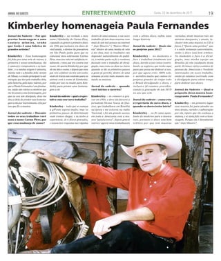JORNAL DO SUDESTE Goiás, 22 de dezembro de 2011 19 
Kimberley homenageia Paula Fernandes 
Jornal do Sudeste – Por que 
prestar homenagem a uma 
cantora mineira, sendo 
que Goiás é uma fabrica de 
grandes artistas? 
Kimberley – Essa homenagem 
foi feita por uma serie de razoes, a 
primeira é nossa semelhança, ela 
é cantora e compositora e eu tam-bém 
, e a minha origem é mineira, 
minha mãe e a família dela vieram 
de Minas, e a razão principal é a ad-miração 
que tive pelo trabalho dela, 
pela historia, pela luta e talento, por 
que a Paula Fernandes é um fenôme-no, 
então são vários os motivos que 
me levaram a essa homenagem, por 
que eu sou um discípulo, deus me 
deu a ideia de prestar essa homena-gem 
a ela por merecimento, e foi por 
isso que fiz a musica. 
Jornal do sudeste – Durante 
todos os seus trabalhos você 
usou o nome Carmo Pires, por 
que essa mudança de nome? 
Kimberley - na verdade o meu 
nome é Kimberley do Carmo Pires, 
e quando eu gravei o primeiro disco 
em 1986 que inclusive era disco de 
vinil ainda, o diretor da gravadora 
em São Paulo pediu para que eu 
colocasse meu sobrenome Carmo 
Pires, mas isso não me satisfazia to-talmente, 
e meu pai era contra esse 
nome, ele queria Kimberley por que 
ele me deu o nome, e depois que meu 
pai veio a falecer eu tive um sonho 
onde ele trazia um contrato para eu 
assinar com o nome de Kimberley, 
então por isso eu mudei para Kim-berley 
para prestar uma homena-gem 
a ele. 
Jornal do sudeste – qual a expec-tativa 
com esse novo trabalho? 
Kimberley - tudo que se começa 
a gWente espera muito, mas os 
primeiros passos já determinam 
onde iremos chegar, e eu tenho a 
experiencia de 6 discos gravados, 
e nunca tive respostas tao rápidas 
dentro de uma semana, e esse novo 
trabalho já tem duas musicas com 
mais de sete mil acessos na internet 
“ Anjo Mineiro” e “Raízes Minei-ras” 
dentro de uma media de oito 
a dez dias, mas os resultados vão 
depender naturalmente do publi-co, 
a minha parte eu fiz e continuo 
fazendo com o trabalho de divul-gação, 
mas como eu disse no inicio 
quando se da os primeiros passos 
a gente já percebe, dentro de uma 
semana já esta todo mundo can-tando 
as músicas. 
Jornal do sudeste - quando 
você iniciou a carreira? 
Kimberley – eu comecei a gra-var 
em 1986, e devo ate favores a 
jornalista Divina Neuza de Que-iroz, 
que trabalhava em Brasília 
na época e me colocou na radio 
Nacional, e foi um grande sucesso 
em toda a Amazonia com a mu-sica 
“panela nova”, depois gravei 
outros e agora estou trabalhando 
com o sétimo disco, enfim, uma 
longa história. 
Jornal do sudeste - Quais são 
os projetos para 2012? 
Kimberley - no momento o 
foco é trabalhar totalmente esse 
disco, devido a isso estou contro-lando 
os negócios que tenho aqui 
para que possa me dedicar a isso, 
por que agora creio 100% nele, 
e acredito muito que vamos ter 
projetos grandes de viajar todo 
o Brasil divulgando o disco, e 
inclusive já estamos providen-ciando 
a gravação de um DVD 
no ano que vem. 
Jornal do sudeste – como esta 
o repertorio do novo disco, e 
quando os shows terão inicio? 
Kimberley - eu fiz uma apan-hado 
do moderno para a musica 
raiz, portanto o disco esta bem 
eclético por que tem musicas 
variadas, desde musicas raiz ate 
músicas dançantes, e atuais, in-clusive 
tem uma musica no CD a 
faixa 2 “Quem ama perdoa” que 
é o estilo sertanejo universitário, 
então o disco esta bem eclético. 
No momento o foco é a divul-gação, 
mas minha equipe em 
Brasília já esta cuidando desta 
parte. Já temos vários contatos de 
pessoas da Amazonia e Nordeste 
interessados em nosso trabalho, 
então já estamos correndo com 
a divulgação para sobrar tempo 
para dedicar aos shows. 
Jornal do Sudeste – Qual o 
proposito dessa musica hom-enageando 
Paula Fernandes? 
Kimberley – em primeiro lugar 
essa musica foi para atender ao 
meu desejo, carinho e admiração 
por ela, espero que ela conheça a 
música, e se sinta feliz com a hom-enagem. 
Porque ela é literalmente 
um “Anjo Mineiro”. 
ENTRETENIMENTO 
divulgação 
 