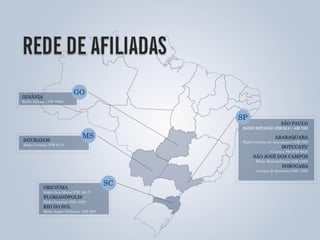 GO

GOIÂNIA
Rádio Aliança (AM 1090)

SP

SÃO PAULO

RÁDIO ESTADÃO (FM 92,9 | AM 700)

DOURADOS

MS

ARARAQUARA
Rádio Cultura de Araraquara (AM 790)

Rádio Coração (FM 95,7)

BOTUCATU
Criativa FM (FM 98,9)

SÃO JOSÉ DOS CAMPOS
Rádio Metropolitana (AM 1290)

SOROCABA
Cacique de Sorocaba (AM 1160)

CRICIÚMA
Rádio Som Maior (FM 100,7)

FLORIANÓPOLIS
Rádio Guarujá (AM 1420)

RIO DO SUL
Rádio Super Dufusora (AM 620)

SC

 