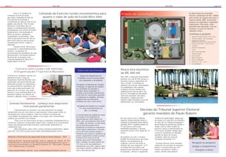 página 02                                                          Maio/2009                                                                                                              Maio/2009                                                                 página 03



           Para o 14° Batalhão de             Comando do Exército recebe investimentos para                                           Praças da Juventude                                                            As duas Praças da Juventude
   Infantaria do Exército foram                                                                                                                                                                                      tiveram a destinação de R$ 1 milhão
   aprovadas e liberados R$ 200 mil.            quadra e salas de aula da Escola Alice Vilar                                                                                                                         para criação de espaços para lazer e
   Esta quantia foi destinada à                                                                                                                                                                                      esportes desde 2008. Já possuem
   reconstrução de salas de aula em um                                                                                                                                                                               projetos de engenharia e aguardam
   galpão, que data de 1934, no qual                                                                                                                                                                                 implantação. Uma delas, como
   funciona a Escola Alice Vilar de                                                                                                                                                                                  garantido pelo deputado, será nos
   Aquino. O estabelecimento funciona                                                                                                                                                                                Curados e a outra em Socorro -
   precariamente com turmas de ensino                                                                                                                                                                                Jaboatão Centro.
   fundamental e está localizada no
   Bairro do Socorro, atendendo                                                                                                                                                                                      Conheça o projeto
   comunidades circunvizinhas. “Para                                                                                                                                                                                 1    CAMPO DE FUTEBOL SOÇAITE 27.00 X 47.00 m
   2009 já aprovamos mais R$ 200 mil                                                                                                                                                                                 2    TEATRO DE ARENA P ARA 100 PESSOAS
   para novas salas de aula na escola                                                                                                                                                                                3    QUADRA POLI-ESPORTIVA
                                                                                                                                                                                                                          COBERTA DE 20.00 X 40.00 m COM VESTIÁRIO
   mantida pelo Exército”, explica o                                                                                                                                                                                 4    PISTA DE SALTO TRIPLO - 45.00 X 02.50 m
   deputado.                                                                                                                                                                                                         5    QUIOSQUE
           Também há R$ 100 mil para                                                                                                                                                                                 6    CENTRO DE CONVIVÊNCIA
   recuperação e impermeabilização dos                                                                                                                                                                               7    TOTEM
   mirantes, recuperação de                                                                                                                                                                                          8    ÁREA DA TERCEIRA IDADE
   pavimentação das instalações da sede                                                                                                                                                                              9    QUADRA DE AREIA
   administrativa e do Parque Histórico                                                                                                                                                                              10   PISTA DE SKATE
   Nacional dos Guararapes, pela                                                                                                                                                                                     11   ÁREA DE GINÁSTICA
   Comissão Regional de Obras da 7ª                                                                                                                                                                                  12   PISTA DE CAMINHADA
   Região Militar do Recife.                                                                                                                                                                                         13   CERCA VIV A - ALT. = 1,10 m
                                                                                                                                                                                                                     14   ESTACIONAMENTO



             Cultura valorizada com emenda                                                                                            Pesca terá incentivo
                                                                                              Saiba mais das Emendas
            à Organização Trajetória Mundial
                                                                                                                                      de R$ 300 mil
   O fomento às atividades culturais em                                                          Agências Regionais do
   Jaboatão ficaram a cargo da                                                                                                        Para 2009, o deputado Paulo Rubem
                                                                                               Trabalho serão restauradas             destinou cerca de R$ 300 mil para o
   Organização Trajetória Mundial, uma                                                          em Jaboatão e Araripina
   organização não-governamental que                                                                                                  incentivo à pesca e aqüicultura em
   desenvolve projetos de capacitação e                                                                                               todo o Estado. O município de
                                                                                             Vinculadas ao Ministério do Trabalho     Jaboatão será um dos contemplados.
   de desenvolvimento sustentável. Ao                                                        e Emprego, as agências do trabalho
   todo estão sendo beneficiados 150                                                                                                  Os trabalhadores das colônias
                                                                                             dos municípios de Jaboatão e             receberão oficinas voltadas para
   jovens de 16 a 22 anos. Eles estão                                                        Araripina serão restauradas. A
   fazendo o curso profissionalizante de                                                                                              qualificação de mão-de-obra e de
                                                                                             emenda, com previsão orçamentária        acesso à tecnologia da informação.
   Animador Cultural, nos distritos de                                                       de R$ 360 mil, servirá para aparelhar
   Prazeres, Jaboatão Centro e Cavaleiro.         Emenda fortalece a cultura                                                          Tudo será articulado com outros
                                                                                             e modernizar as unidades, incluindo      ministérios e órgãos para que
                                                                                             equipamentos de informática,             também sejam efetuados cursos de
                                                                                             instalação de redes, entre outros.       alfabetização nas comunidades.
      Emenda Parlamentar : conheça esse importante
               instrumento parlamentar                                                        Unidade de Saúde no Curado
                                                                                                IV tem investimento de
             A apresentação de emendas é um tema importante na atuação                               R$ 1,4 milhão                                             Decisão do Tribunal Superior Eleitoral
    parlamentar, pois por meio delas os representantes eleitos podem influir na
    destinação dos recursos públicos. Tudo isso acontece em função das                       A transformação da unidade de saúde
                                                                                                                                                                garante mandato de Paulo Rubem
    necessidades da população das cidades e do estado e dos compromissos                     de Curado IV em Policlínica foi
    políticos que orientam seu mandato.                                                      apresentada por Paulo Rubem em           Por sete votos a zero o Tribunal       A defesa de Paulo Rubem alegou que
             Trata-se de um meio através do qual os deputados (individualmente ou            2007, com o investimento total de R$     Superior Eleitoral decidiu manter o    ele trocou o PT pelo PDT em setembro
    através de Comissões ou Bancadas) atuam sobre o projeto de lei orçamentária              1,4 milhão. No entanto, a verba ainda    mandato do deputado Paulo Rubem        de 2007 por ter sofrido perseguição e
    anual, apresentado pelo Poder Executivo, aumentando, diminuindo ou                       não foi liberada porque houve            Santiago (PDT), negando pedido do      discriminação do partido que ajudou a
    modificando itens.                                                                       pendências no projeto de engenharia.     PT, que queria cassá-lo por            fundar. Entre os fatos citados no
             Mais informações sobre estas e outras emendas parlamentares, liguem             “Paulo Rubem apresentou a emenda,        infidelidade partidária. A decisão     processo, houve a movimentação do
    para (81) 3222.5943 ou pelo nosso email:contato@paulorubem.com.br                        mas a obra não começou porque a          aconteceu no dia 13/03, depois de 19   PT em favor de André Campos para
                                                                                             Prefeitura não resolveu o problema do    meses.                                 concorrer à prefeitura de Jaboatão,
                                                                                             projeto. Aguardamos ansiosos porque                                             quando na época ele era pré-
    Boletim Informativo do deputado federal Paulo Rubem - PDT                                Curado IV tem mais de 40 mil             Ao justificar seu voto, o ministro     candidato, além dos casos de
                                                                                             pessoas para serem beneficiadas.         Arnaldo Versiani declarou que Paulo    corrupção envolvendo o PT.
    Gabinete Brasília: Câmara dos Deputados, anexo IV - gabinete 229 - Brasília - DF. CEP:                                            Rubem é um parlamentar de
    70160-900 Fone: 61-32153229. Email: dep.paulorubemsantiago@camara.gov.br                 Hoje a unidade de saúde atende até                                                                                           Recepção no aeroporto:
                                                                                             17h, mas se for uma policlínica o        esquerda e que ele não havia se         “A justiça manteve nosso mandato,
    Escritório em Pernambuco: Av. Visconde de Suassuna, 677 - Santo Amaro - Recife/PE
                                                                                                                                      afastado das suas propostas. “O PT     dando-nos um atestado de coerência
    - CEP: 50050-540 Fone: 81 32225943.                                                      atendimento será 24h”, explica o líder
                                                                                                                                      se afastou dos seus ideais e do        política e reconhecendo que o PT
                                                                                                                                                                                                                          amigos e companheiros
                                                                                             comunitário Antônio Cândido da Silva,
                                                                                                                                      programa que defendeu até quando       mudou o programa e mudou a                           festejam a vitória
    www.paulorubem.com.br email: contato@paulorubem.com.br                                   mais conhecido por Bolo.
                                                                                                                                      foi oposição”, afirmou o magistrado.   prática“.afirmou Paulo Rubem
 