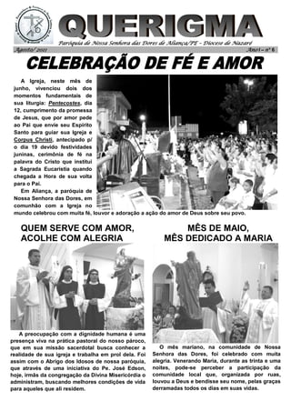 Paróquia de Nossa Senhora das Dores de Aliança/PE – Diocese de Nazaré
 Agosto/ 2011                                       ...