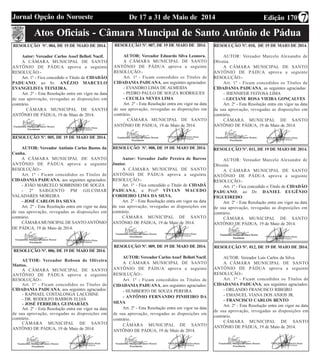 Edição 170De 17 a 31 de Maio de 2014Jornal Opção do Noroeste 7
Atos Oficiais - Câmara Muncipal de Santo Antônio de Pádua
R...