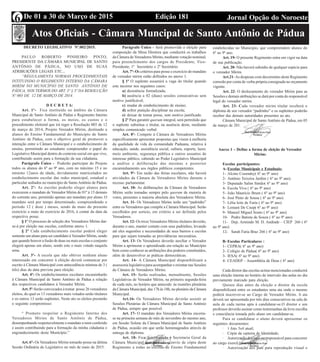 Edição 181 Jornal Opção do NoroesteDe 01 a 30 de Março de 20156
Atos Oficiais - Câmara Muncipal de Santo Antônio de Pádua
DECRETO LEGISLATIVO Nº.002/2015.
PAULO ROBERTO PINHEIRO PINTO,
PRESIDENTE DA CÃMARA MUNICIPAL DE SANTO
ANTÔNIO DE PÁDUA, NO USO DE SUAS
ATRIBUIÇÕES LEGAIS ETC...
“REGULAMENTA NORMAS PROCEDIMENTAIS
INTITUINDO O REGIMENTO INTERNO DA CÂMARA
MIRIM NO MUNICÍPIO DE SANTO ANTÔNIO DE
PÁDUA, NOS TERMOS DO ART. 3º § 5º DA RESOLUÇÃO
Nº 003 DE 12 DE MARÇO DE 2014.
D E C R E T A:
Art. 1º- Fica instituído no âmbito da Câmara
Municipal de Santo Antônio de Pádua o Regimento Interno
para estabelecer a forma, os meios, os custos e o
procedimento eleitoral que irá reger a Resolução 003 de 12
de março de 2014, Projeto Vereador Mirim, destinado a
alunos do Ensino Fundamental do Município de Santo
Antônio de Pádua, com o objetivo geral de promover a
interação entre a Câmara Municipal e o estabelecimento de
ensino, permitindo ao estudante compreender o papel do
Legislativo Municipal dentro do contexto social em que vive,
contribuindo assim para a formação da sua cidadania.
Parágrafo Único - Poderão participar do Projeto
todos os alunos do 6º ao 9ª ano, com no máximo 15 e no
mínimo 12anos de idade, devidamente matriculados no
estabelecimento escolar das redes municipal, estadual e
particular sediados no município de Santo Antônio de Pádua.
Art. 2º- As escolas poderão eleger alunos para
exercerem o mandato de Vereador Mirim de 01º á 15 demaio
do corrente ano, permitido apenas um mandato por aluno. O
mandato será por tempo determinado, compreendendo o
período 12 ( doze ) meses, sendo de maio do presente
exercício a maio do exercício de 2016, à contar da data da
respectiva posse.
§ 1º O processo de seleção dos Vereadores Mirins dar-
se-á por eleição nas escolas, conforme anexo 1.
§ 2º Cada estabelecimento escolar poderá eleger
somente um aluno para ser candidato àVereador Mirim, sendo
que quando houver a fusão de duas ou mais escolas o conjunto
elegerá apenas um aluno, sendo este o mais votado naquela
urna.
Art. 3º- A escola que não obtiver nenhum aluno
interessado em concorrer à eleição deverá comunicar por
escrito à Câmara Municipal com antecedência mínima de 3 (
três) dias da data prevista para eleição.
Art. 4º- Os estabelecimentos escolares encaminharão
à Câmara Municipal de Santo Antônio de Pádua a relação
dos respectivos candidatos à Vereador Mirim.
Art. 5º-Serão convocados à tomar posse 26 vereadores
eleitos, do qual os 13 vereadores mais votados serão titulares
e os outros 13 serão suplentes. Neste ato os eleitos prestarão
o seguinte compromisso:
“ Prometo respeitar o Regimento Interno dos
Vereadores Mirins de Santo Antônio de Pádua,
desempenhando respeitavelmente o mandato a mim conferido
e assim contribuindo para a formação da minha cidadania e
engrandecimento deste Município.”
Art. 6º- Os Vereadores Mirins tomarão posse na última
Sessão Ordinária do Legislativo no mês de maio de 2015.
Parágrafo Único - Será promovida a eleição para
composição da Mesa Diretora que conduzirá os trabalhos
da Câmara de Vereadores Mirins, mediante votação nominal,
para preenchimento dos cargos de Presidente, Vice-
Presidente, 1º Secretário e 2º Secretário.
Art. 7º- Os critérios para posse e exercício do mandato
de vereador mirim estão definidos no anexo 1.
§ 1º O suplente assumirá a vaga do titular quando
este incorrer nos seguintes casos:
a) desistência formalizada;
b) ausência a 02 (duas) sessões consecutivas sem
motivo justificável;
c) mudar de estabelecimento de ensino;
d) sofrer punição disciplinar na escola;
e) deixar de tomar posse, sem motivo justificado.
§ 2º Para garantir quorum integral, será permitido que
o suplente substitua o titular, na ausência deste, mediante
simples comunicado verbal.
Art. 8º- Compete à Câmara de Vereadores Mirins
especificamente apresentar propostas que visem à melhoria
da qualidade de vida da comunidade Paduana, relativa à
educação, saúde, assistência social, cultura, esporte, lazer,
meio ambiente, segurança pública e outros assuntos de
interesse público, cabendo ao Poder Legislativo Municipal
a análise e deliberação das mesmas e posterior
encaminhamento aos órgãos públicos competentes.
Art. 9º- Em razão das férias escolares, não haverá
atividades da Câmara de Vereadores Mirins durante o
recesso parlamentar.
Art. 10- As deliberações da Câmara de Vereadores
Mirins serão tomadas sempre pelo quorum de maioria de
votos, presentes a maioria absoluta dos Vereadores Mirins.
Art. 11- Os Vereadores Mirins terão um “padrinho”
entre os Vereadores que compõe a Câmara Municipal. Serão
escolhidos por sorteio, em critério a ser definido pelos
Vereadores.
Art. 12- Os treze Vereadores Mirins titulares deverão,
durante o ano, manter contato com seus padrinhos, levando
até eles sugestões e necessidades de seus bairros e escolas
para que sejam tomadas as providências necessárias.
Art. 13- Os Vereadores deverão auxiliar o Vereador
Mirim a aprimorar o aprendizado em relação ao Município
bem como conhecer as atribuições dos poderes constituídos,
além de desenvolver as práticas democráticas.
Art. 14- A Câmara Municipal disponibilizará a
assessoria legislativa para acompanhar e orientar nas Sessões
da Câmara de Vereadores Mirins.
Art. 15- Serão realizadas, mensalmente, Sessões
Legislativas de Vereador Mirim, na primeira segunda-feira
de cada mês, no horário que antecede às reuniões plenárias
da Câmara Municipal, das 17h às 18h, no plenário da Câmara
Municipal.
Art.16- Os Vereadores Mirins deverão assistir as
Sessões Plenárias da Câmara Municipal de Santo Antônio
de Pádua, sempre que possível.
Art. 17- O mandato dos Vereadores Mirins encerra-
se na primeira semana do mês de novembro do mesmo ano,
em Sessão Solene da Câmara Municipal de Santo Antônio
de Pádua, ocasião em que serão homenageados através de
entrega de diploma.
Art. 18- Fica determinada à Secretaria Geral da
Câmara Municipal que proceda o envio de cópia deste
Regimento a todas as escolas de Ensino Fundamental
estabelecidas no Município, que compreendem alunos do
6º ao 9º ano.
Art. 19- O presente Regimento entra em vigor na data
de sua publicação.
Art. 20- Não haverá subsídio de qualquer espécie para
o vereador Mirim.
Art.21-As despesas com decorrentes deste Regimento
correrão por conta de verba própria consignada no orçamento
vigente.
Art. 22- O deslocamento do vereador Mirim para as
Sessões e demais atribuições se dará por conta do responsável
legal do vereador mirim.
Art. 23- Cada vereador mirim titular receberá o
diploma de seu vereador “padrinho” e os suplentes poderão
receber das demais autoridades presentes ao ato.
Câmara Municipal de Santo Antônio de Pádua, em 05
de março de 2015.
Anexo 1 – Define a forma de eleição do Vereador
Mirim:
Escolas participantes:
A-Escolas Municipais e Estaduais:
1- Alcino Cosendey( 6º ao 9º ano)
2- Antônio Teixeira Jardim ( 6º ao 9º ano)
3- Deputado Salim Simão( 6º ao 9º ano)
4- Escola Viva ( 6º ao 9º ano)
5- João Maurício Brum ( 6º ao 9º ano)
6- José Pinto de Sousa ( 6º ao 9º ano)
7- Lélia leite de Faria ( 6º ao 9º ano)
8- Lemant De Cnop( 6º ao 9º ano)
9- Manoel Miguel Souto ( 6º ao 9º ano)
10- Pedro Batista de Souza ( 6º ao 9º ano)
11- Dep. Armindo M. D. Andrade – CIEP 266 ( 6º
ao 9º ano)
12- Sarah Faria Braz 266 ( 6º ao 9º ano)
B- Escolas Particulares :
1- CEPRA( 6º ao 9º ano)
2- Colégio de Pádua( 6º ao 9º ano)
3- IESA( 6º ao 9º ano)
4- CEADEP – Assembléia de Deus ( 6º ano)
Cada diretor das escolas acima mencionadas conduzirá
uma eleição interna no horário de intervalo das aulas no dia
previamente marcado para eleição.
Quinze dias antes da eleição o diretor da escola
disponibilizará entre os estudantes uma ata onde o mesmo
poderá inscrever-se ao Cargo de Vereador Mirim. A ata
deverá ser apresentada por três dias consecutivos na sala de
aula de cada turma apta à candidatar-se.O diretor e um
professor deverão assinar como testemunhas da livre escolha
e consciência tomada pelo aluno em candidatar-se.
Para se candidatar o aluno deverá apresentar os
seguintes documentos:
· 1 foto 3x4 atual;
· Cópia da carteira de Identidade;
· Autorização dos pais ou responsável para concorrer
ao cargo exercê-lo se eleito;
· Autorização dos pais para reprodução visual e
 
