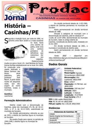JORNAL
Casinhas – 18 Anos de História.
Edição 1

Jornal

História –
Casinhas/PE

S

egundo a tradição local, por volta de ...