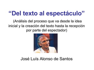 “ Del texto al espectáculo”   (Análisis del proceso que va desde la idea inicial y la creación del texto hasta la recepción por parte del espectador) José Luís Alonso de Santos 