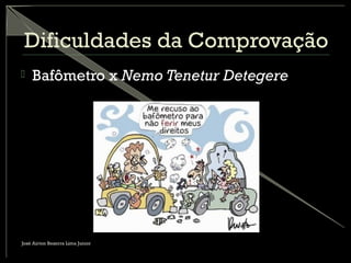 Dificuldades da Comprovação
 Bafômetro x Nemo Tenetur Detegere
José Airton Bezerra Lima Junior
 