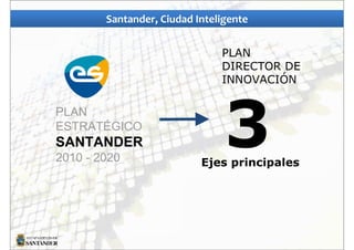 PLAN
ESTRATÉGICO
SANTANDER
2010 - 2020
PLAN
DIRECTOR DE
INNOVACIÓN
3Ejes principales
Santander, Ciudad Inteligente
 