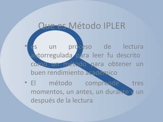 Que es Método IPLER ,[object Object],[object Object],Que es Método IPLER ,[object Object],[object Object]