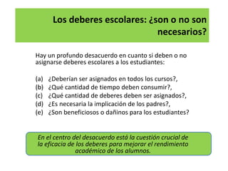 Los deberes escolares: ¿son o no son necesarios? 
Hay un profundo desacuerdo en cuanto si deben o no asignarse deberes esc...