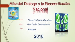 Docente:
Elena Valiente Ramírez
Alumno: José Carlos Díaz Manayay
Tema :
Whatsapp
2018
 