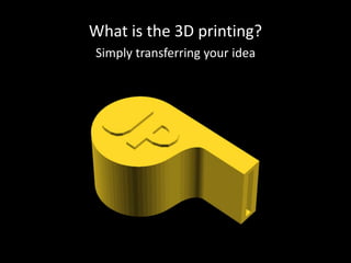 What is the 3D printing?
Simply transferring your idea
 