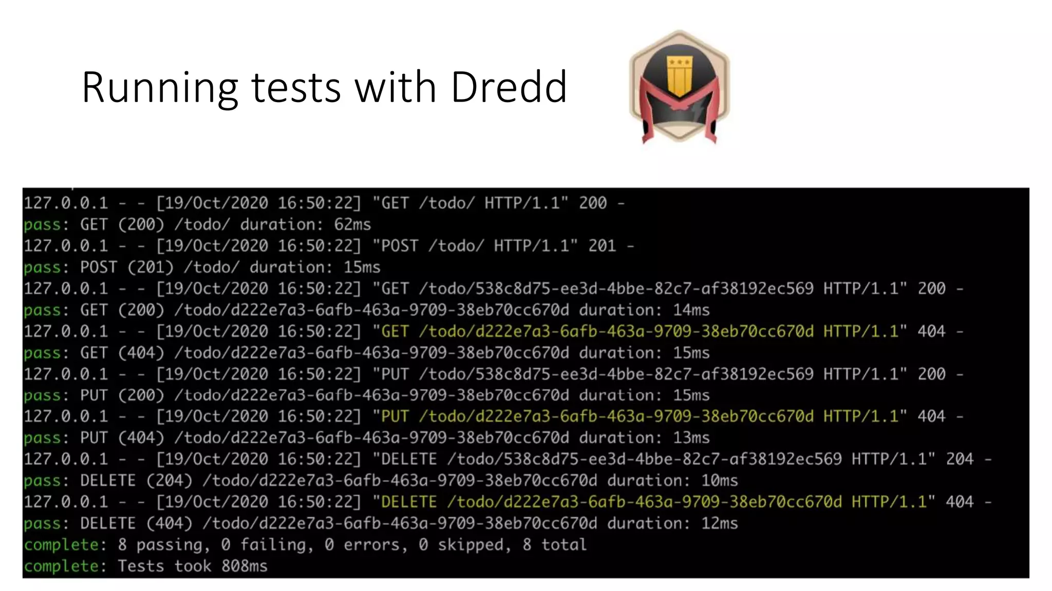 Running tests with Dredd 
