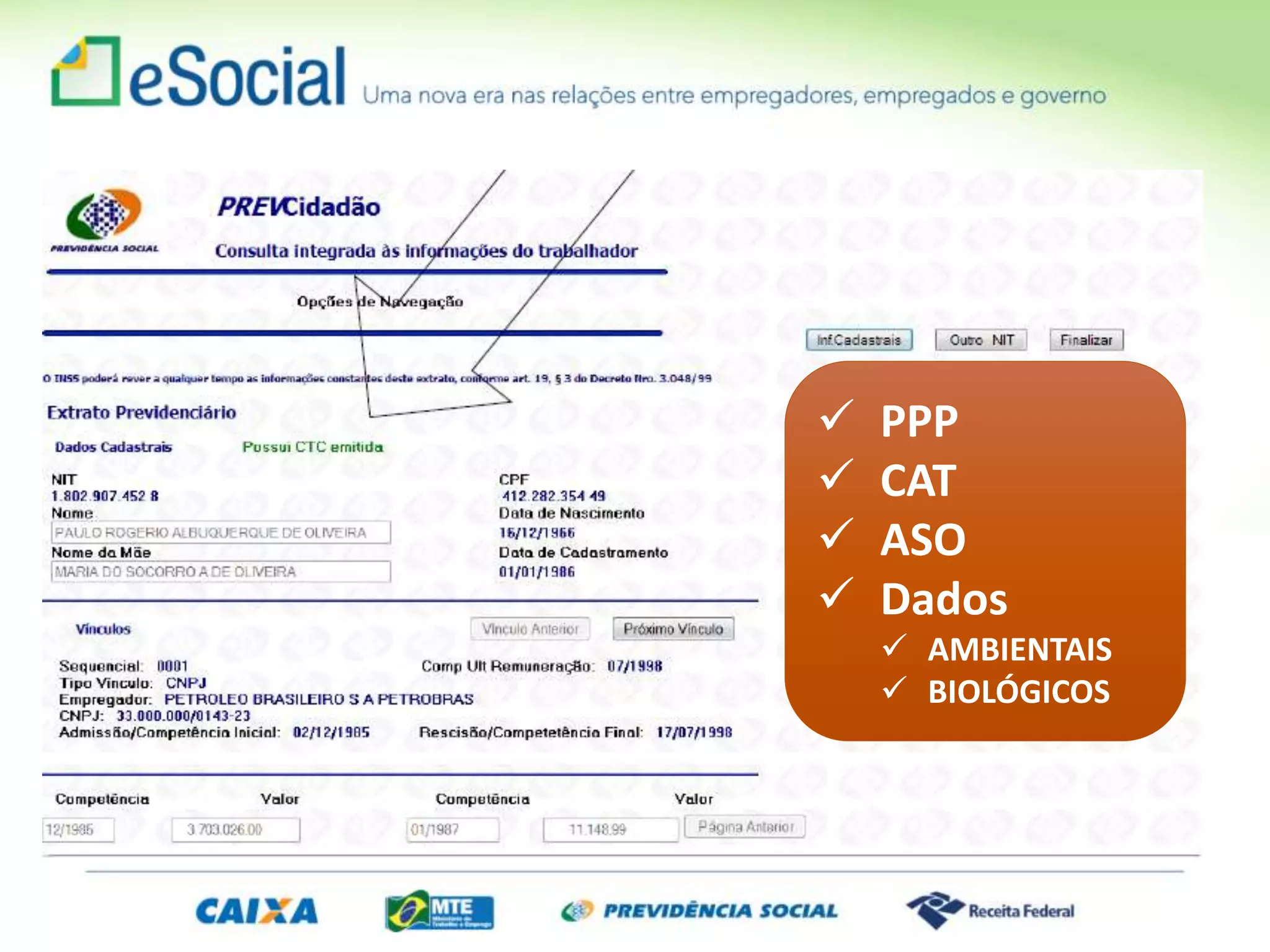  PPP
 CAT
 ASO
 Dados
 AMBIENTAIS
 BIOLÓGICOS
 