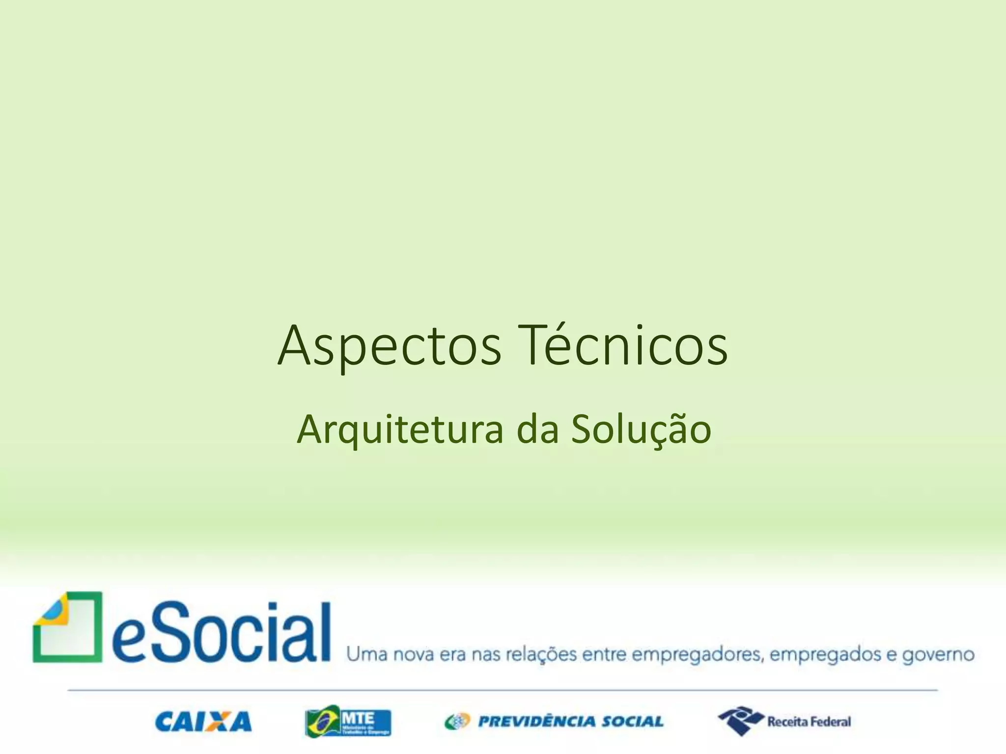 Aspectos Técnicos
Arquitetura da Solução
 