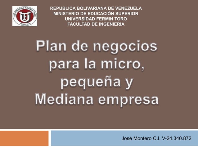 Plan de Negocios para la micro, pequeña y mediana Empresa en Venezuela