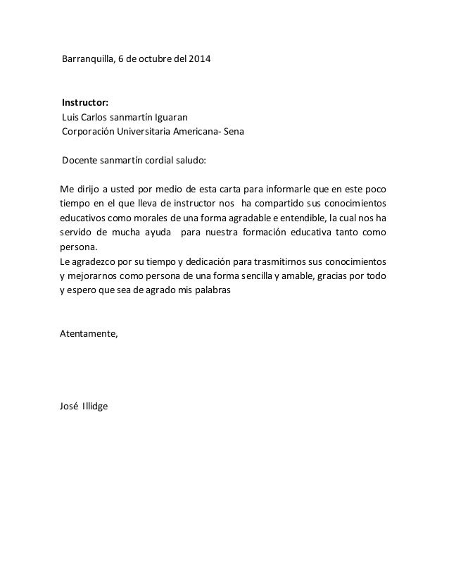 Carta De Manutencion Ejemplo