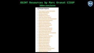 OSINT Resources by Marc Kranat CISSP
300m.com/osint
 