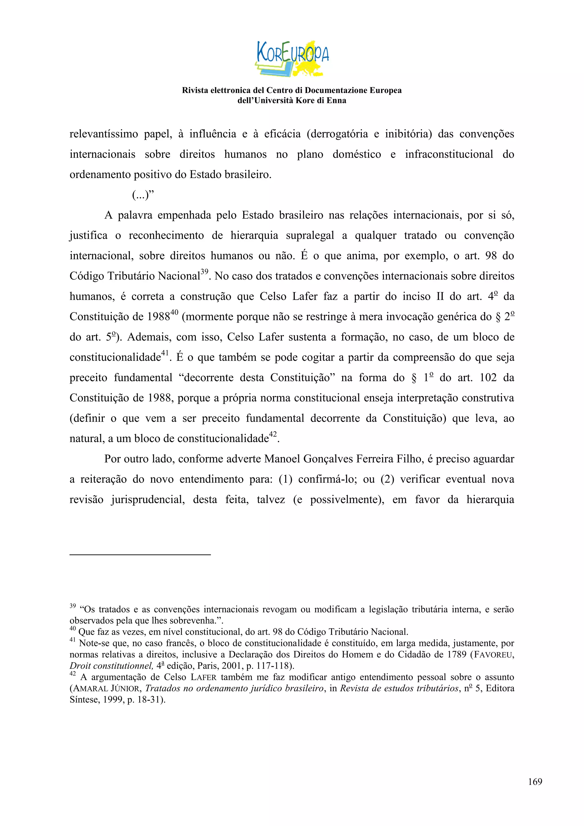 Jose Levi Mello Do Amaral Júnior, Tratados e convenções internacionai…