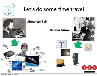 Let’s	
  do	
  some	
  @me	
  travel
                          Alexander	
  Bell

                                              Thomas	
  Edison




Monday, July 12, 2010
 