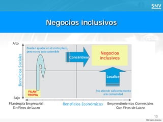 Negocios inclusivos



                        Negocios
                       inclusivos




FILAN-
TROPIA




                                            13
                                    SNV Latin America
 