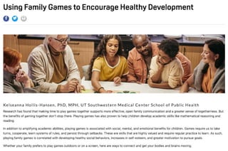 Using Family Games to Encourage Healthy Development