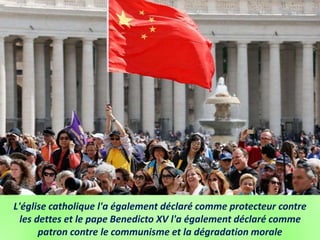 L'église catholique l'a également déclaré comme protecteur contre
les dettes et le pape Benedicto XV l'a également déclaré comme
patron contre le communisme et la dégradation morale
 