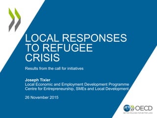 LOCAL RESPONSES
TO REFUGEE
CRISIS
Results from the call for initiatives
Joseph Tixier
Local Economic and Employment Development Programme
Centre for Entrepreneurship, SMEs and Local Development
26 November 2015
 
