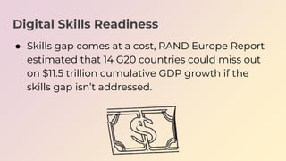 Digital Skills Readiness
● Skills gap comes at a cost, RAND Europe Report
estimated that 14 G20 countries could miss out
o...