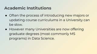 Academic Institutions
● Often the process of introducing new majors or
updating course curriculums in a University can
be ...