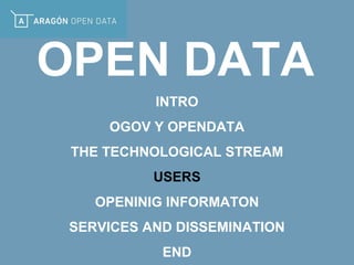 OPEN DATA
INTRO
OGOV Y OPENDATA
THE TECHNOLOGICAL STREAM
USERS
OPENINIG INFORMATON
SERVICES AND DISSEMINATION
END
 