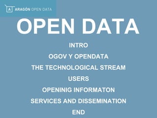 OPEN DATA
INTRO
OGOV Y OPENDATA
THE TECHNOLOGICAL STREAM
USERS
OPENINIG INFORMATON
SERVICES AND DISSEMINATION
END
 