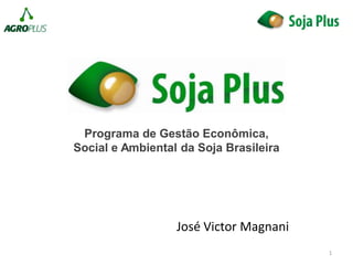 1
José Victor Magnani
Programa de Gestão Econômica,
Social e Ambiental da Soja Brasileira
 