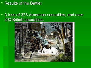 Results of the Battle: A loss of 273 American casualties, and over 200 British casualties. 