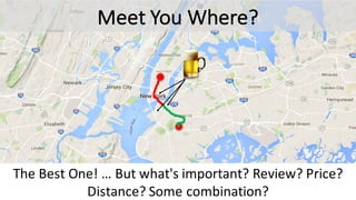 Meet	You	Where?
The	Best	One!	…	But	what's	important?	Review?	Price?	
Distance?	Some	combination?
 