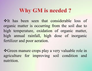 Important of green manuring and their effect on soil fertility | PPTX