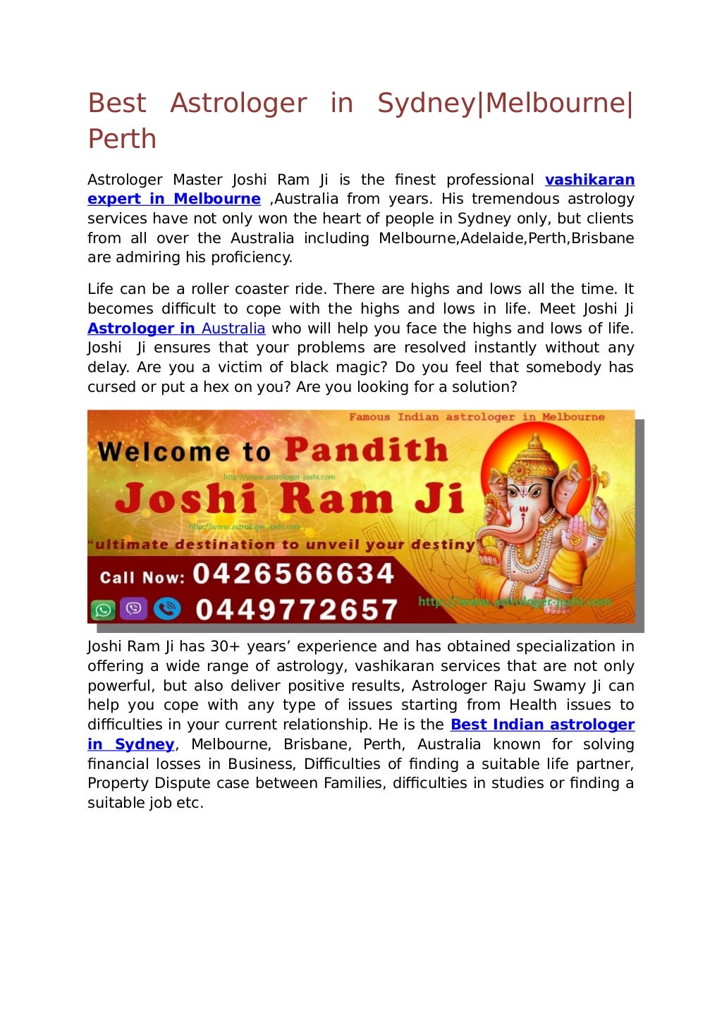 Best Astrologer In Sydney Perth Melbourne