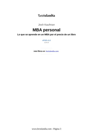 MBA Personal [Personal MBA]: Lo que se aprende en un MBA por el